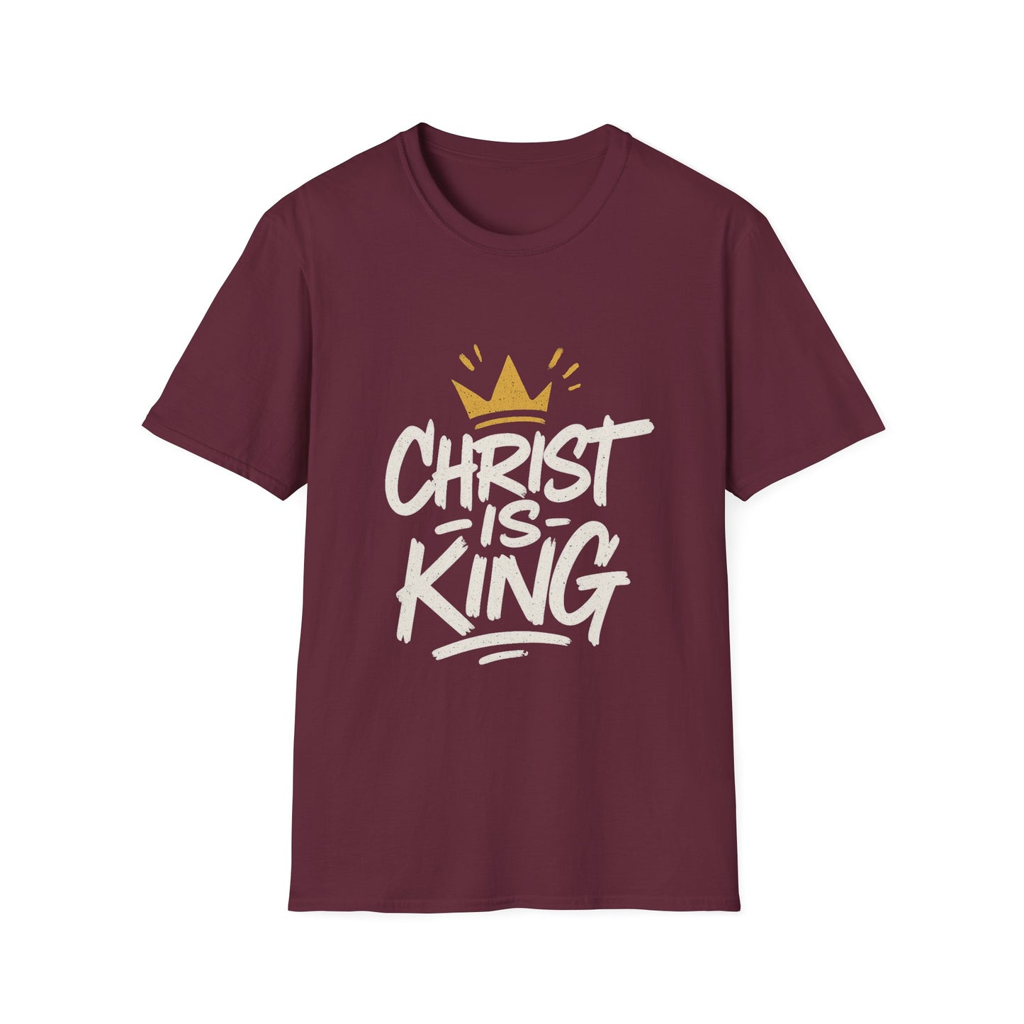 Christ is King Men's Unisex Softstyle T-Shirt (Gold Crown Logo)
