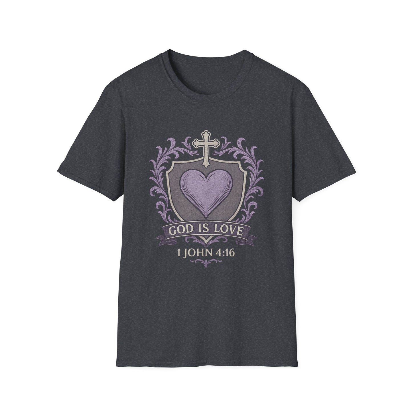 God Is Love Women's Bible Verse Inspirational Christian Tshirt (Faded Logo)