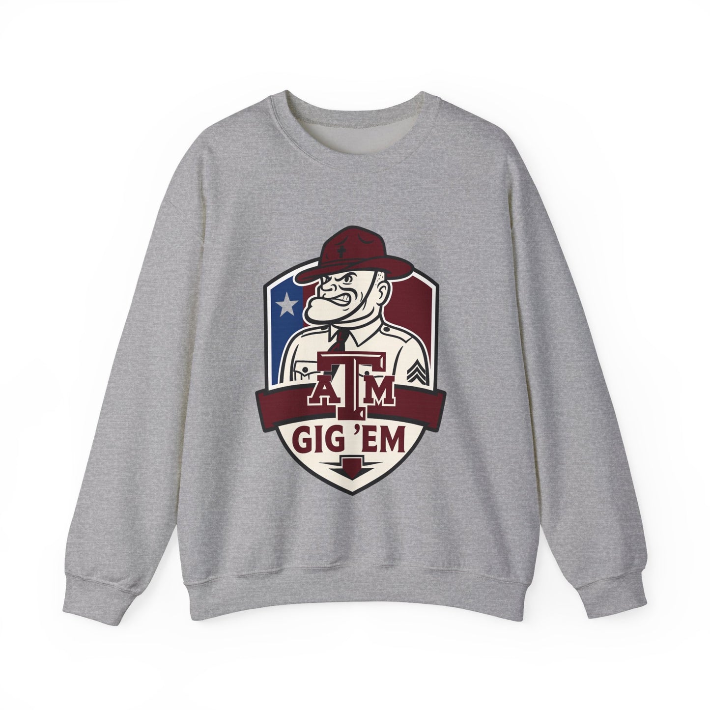 Gig 'Em Aggies Old Sarge Crest Texas A&M Soft Cozy Sweatshirt (Texas Flag Logo 2)