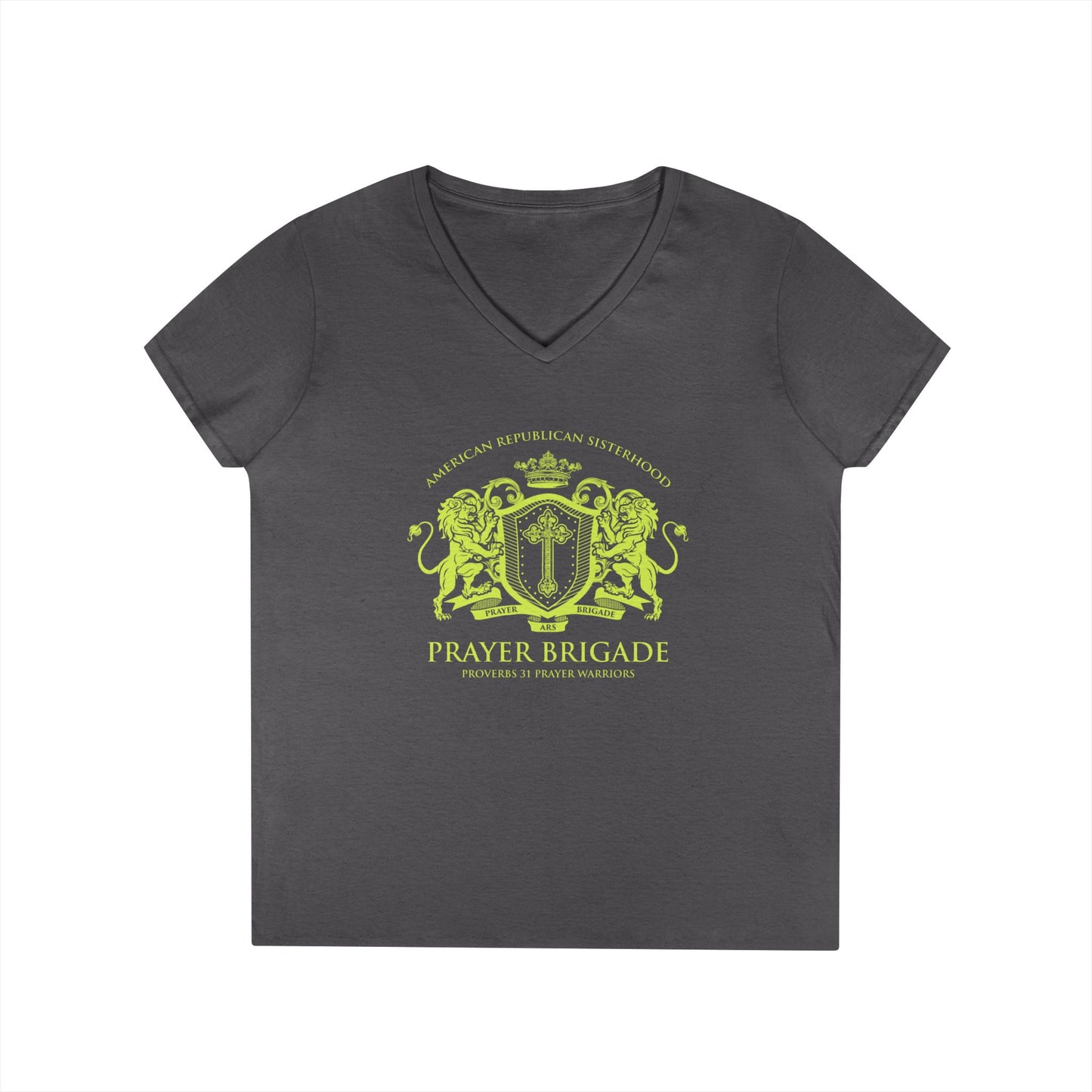 ARS Prayer Brigade Ladies' V-Neck T-Shirt (Chartreuse Logo)