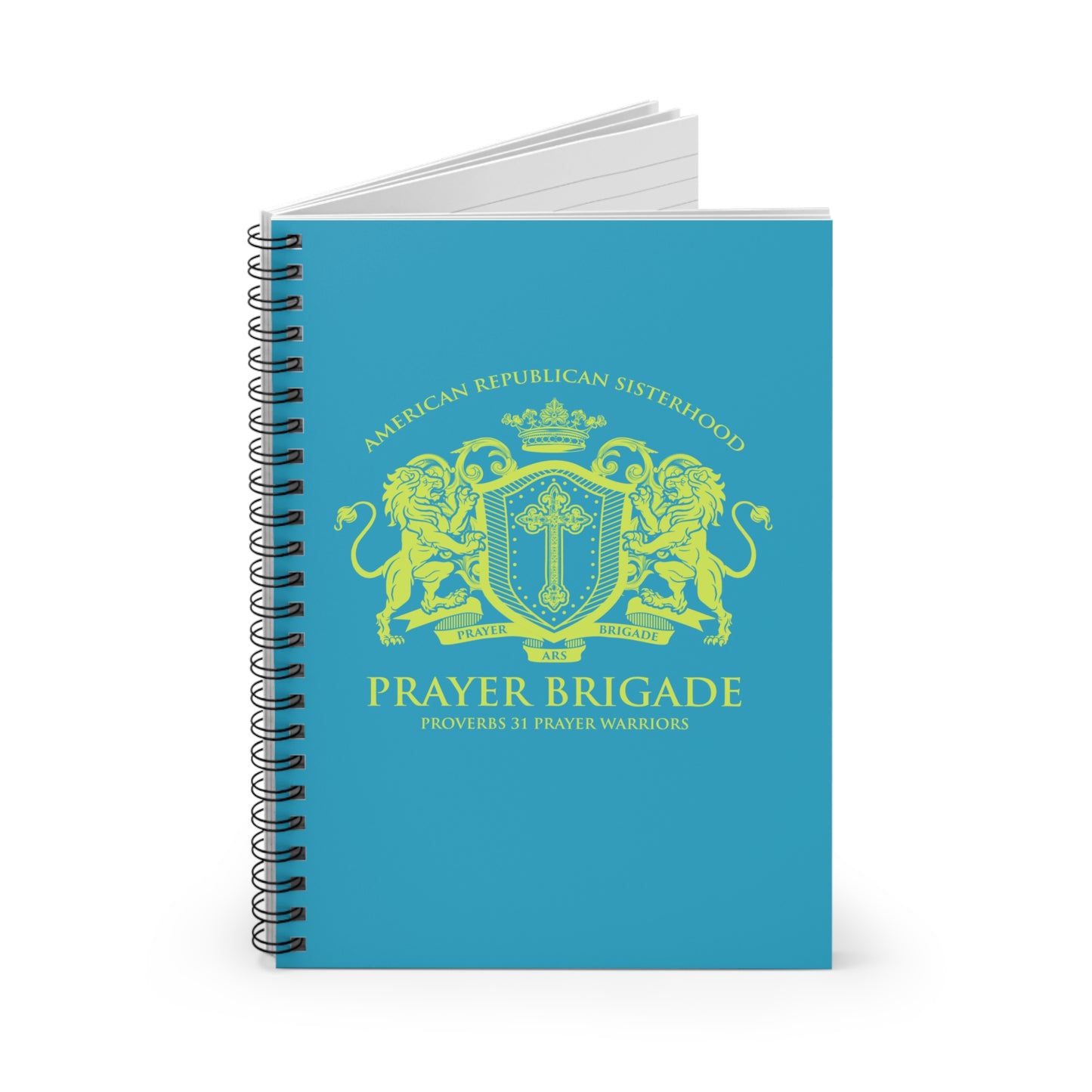 ARS Prayer Brigade Spiral Ruled Notebook (Aqua with Chartreuse Logo)