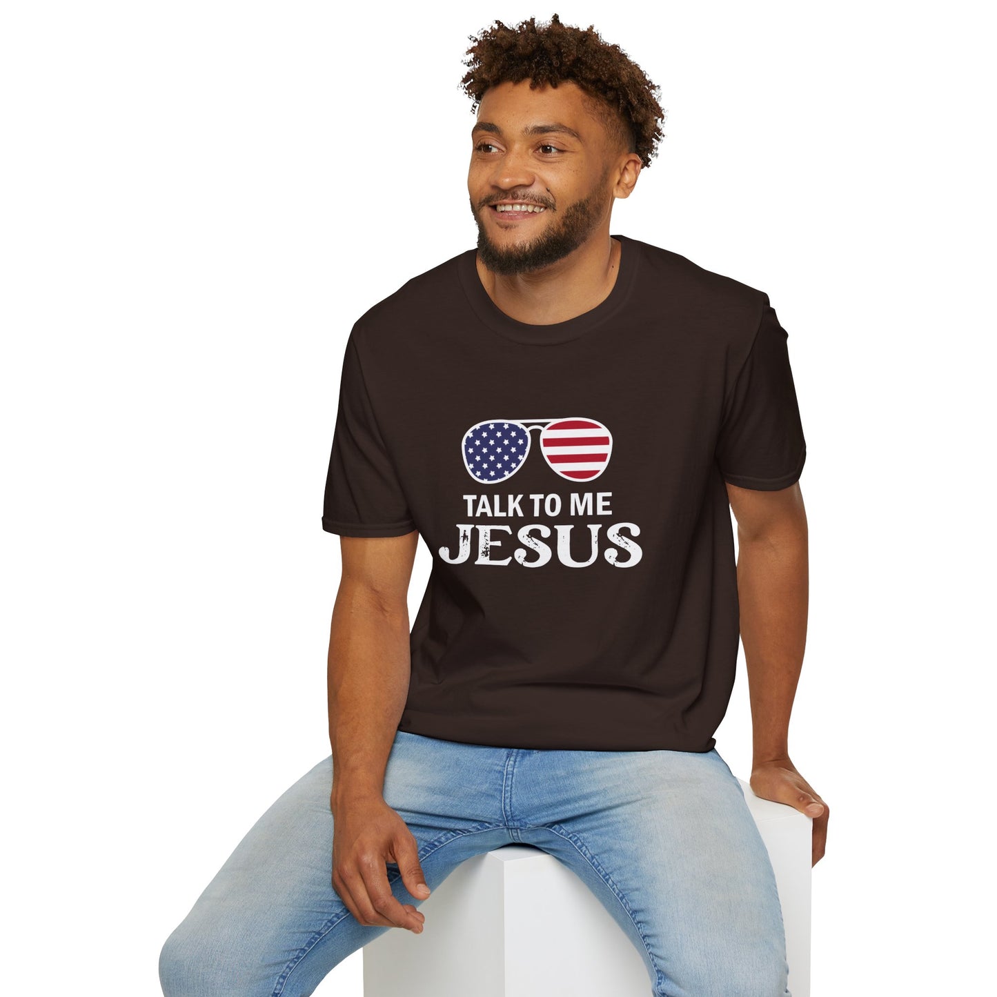 Patriotic "Talk to Me Jesus" Christian Softstyle Tshirt