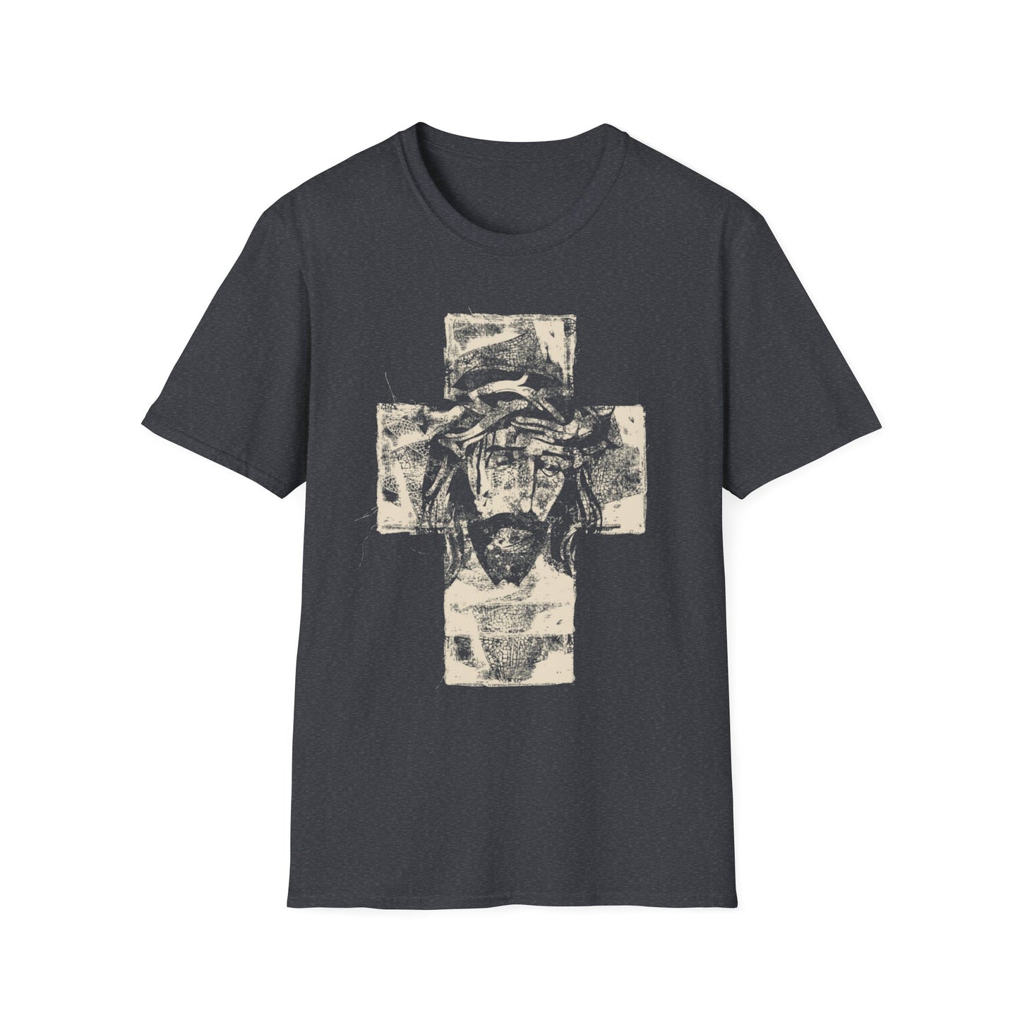 Christ Portrait on Cross Modern Logo Men's Tshirt - Sweet Baby Jeez Teez