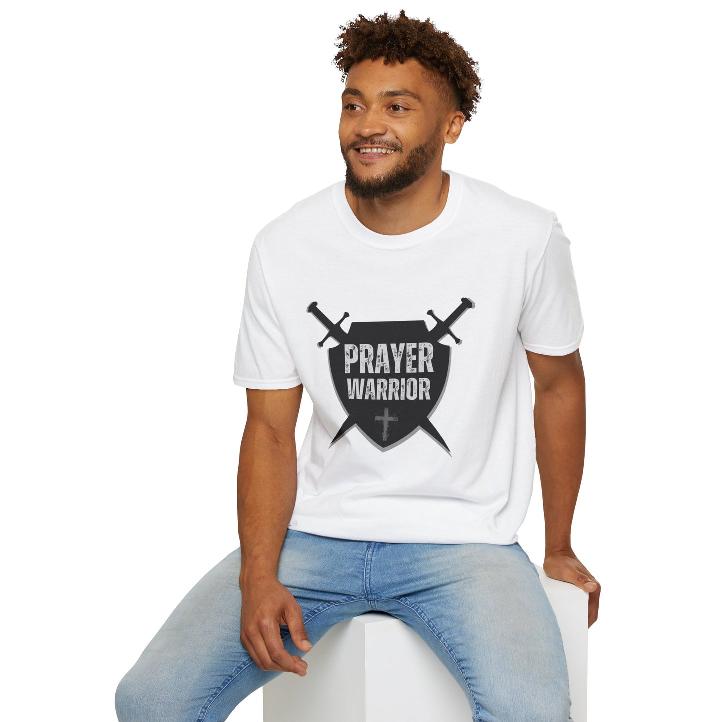 Prayer Warrior Shield Men's Tshirt (Black Logo) - Sweet Baby Jeez Teez