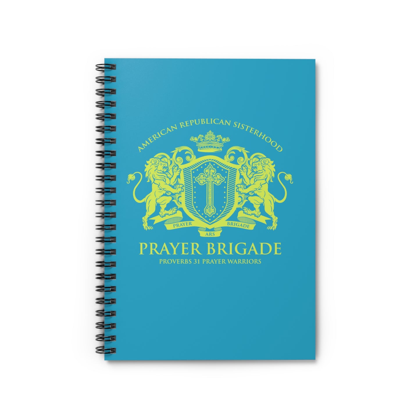 ARS Prayer Brigade Spiral Ruled Notebook (Aqua with Chartreuse Logo)