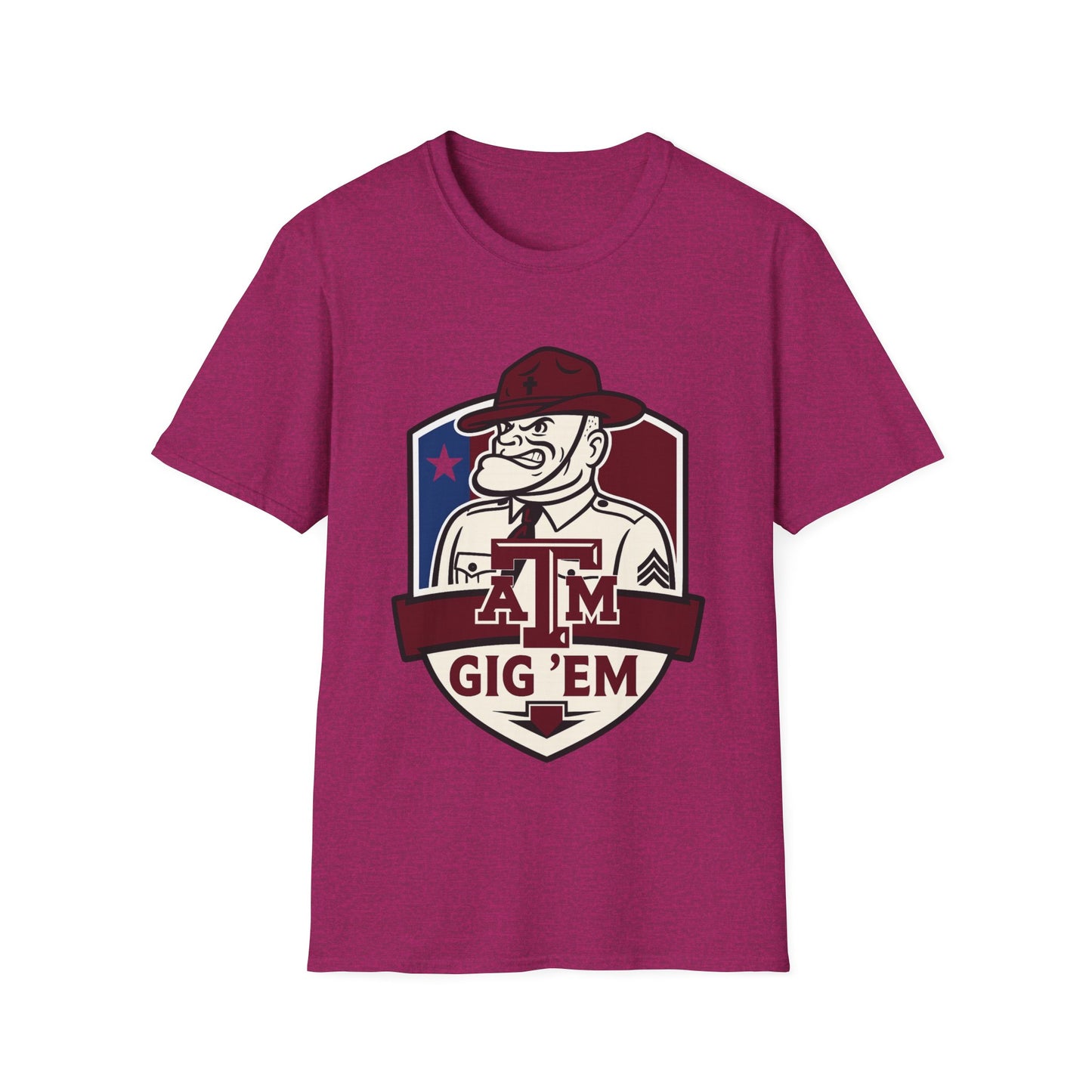 Gig 'Em Aggies Old Sarge Crest Soft Relaxed Tshirt (Texas Flag Logo 3)