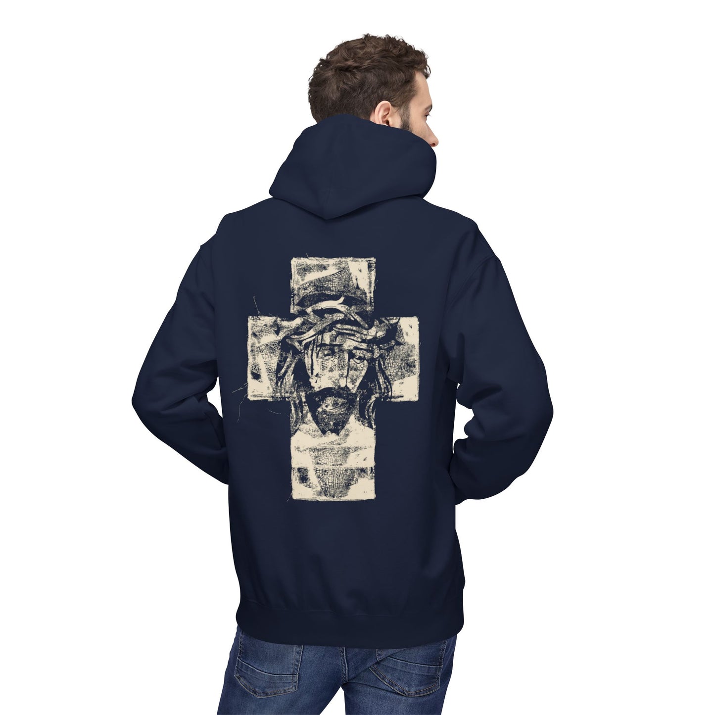 Christ Portrait on Cross Modern Logo Men's Hoodie - Sweet Baby Jeez Teez