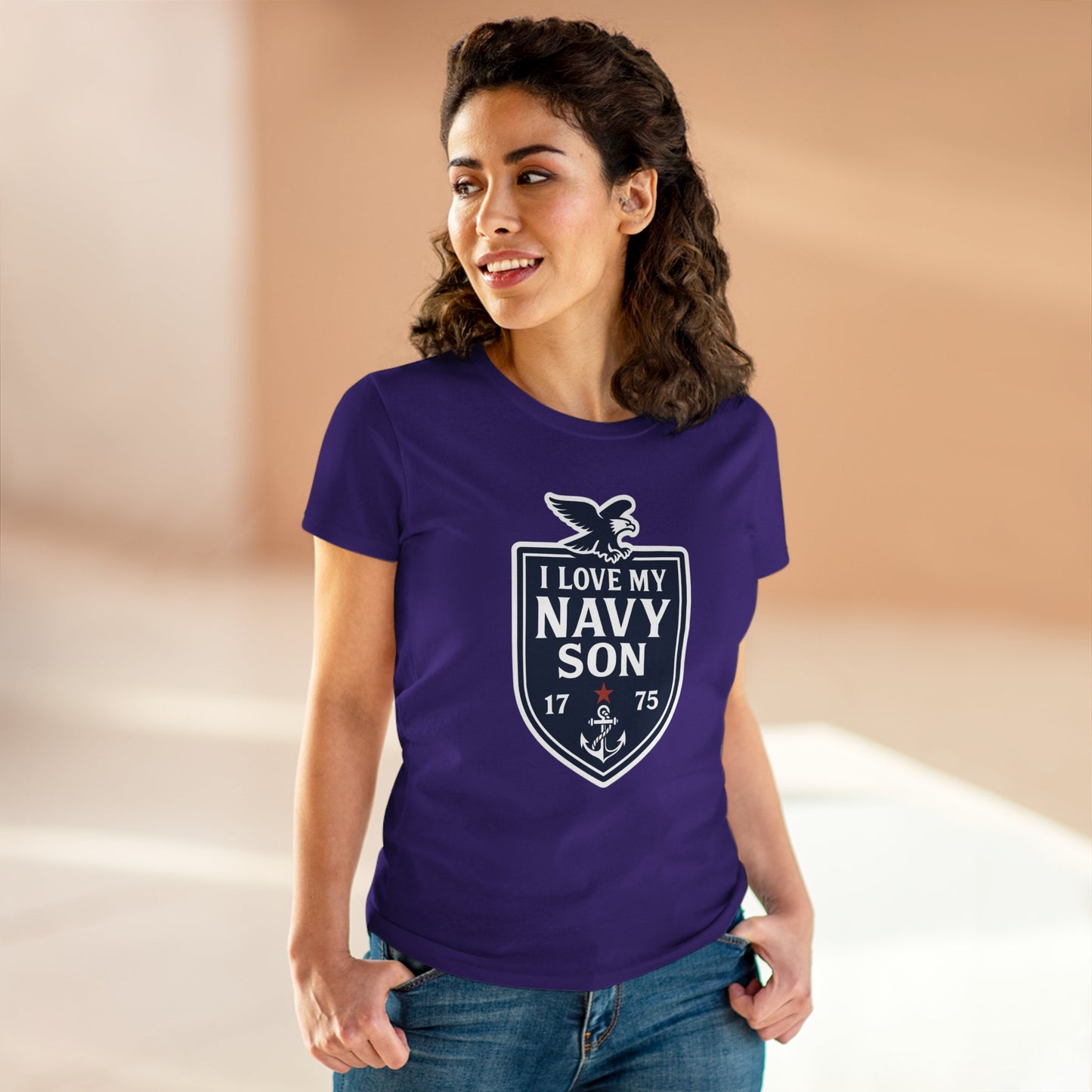 "I Love my Navy Son" Military Pride Patriotic Crest Women's Semi-Fitted Tshirt