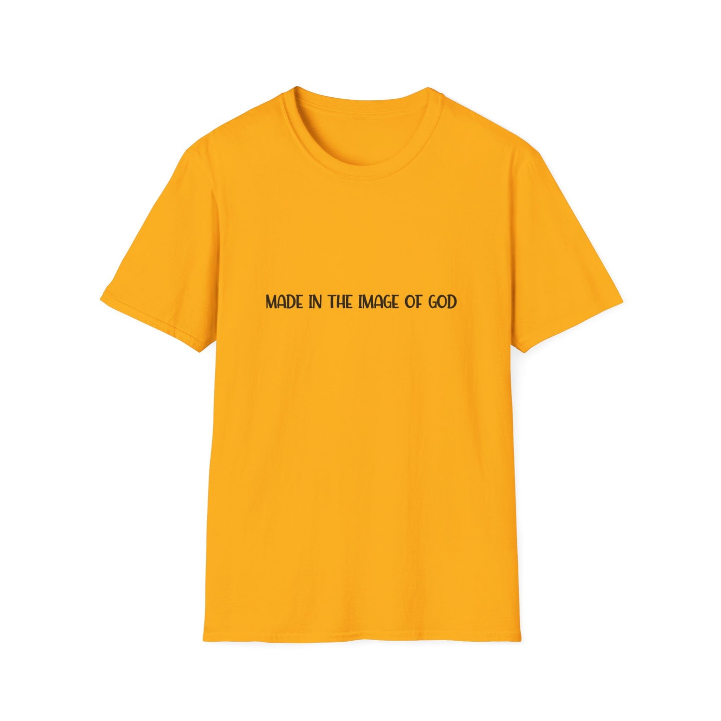 "Made in the Image of God" Christian Inspirational Softstyle Tshirt (FP Black Logo)