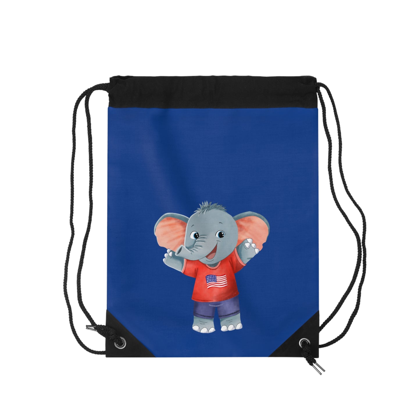 Elliston the Elephant (TM), Having Fun with Elliston Drawstring Bag (Dark Blue)
