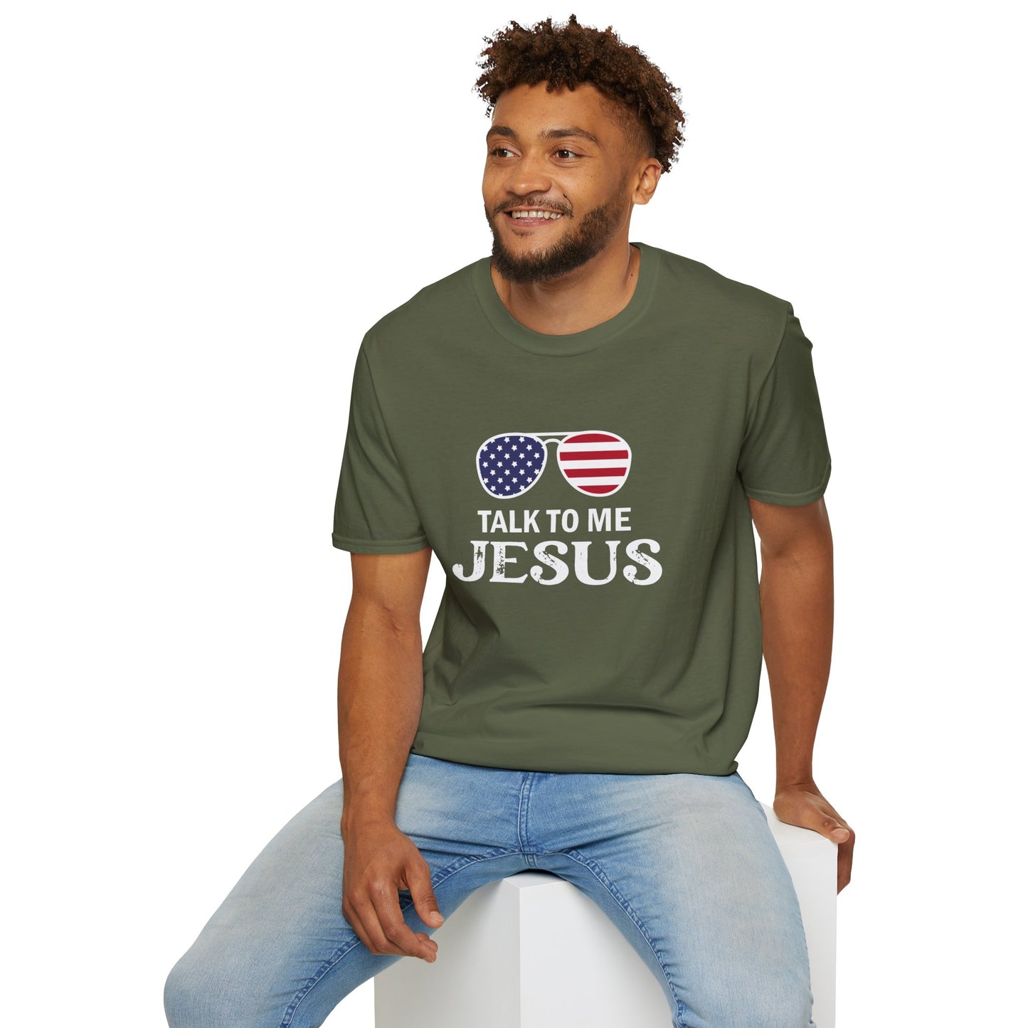 Patriotic "Talk to Me Jesus" Christian Softstyle Tshirt