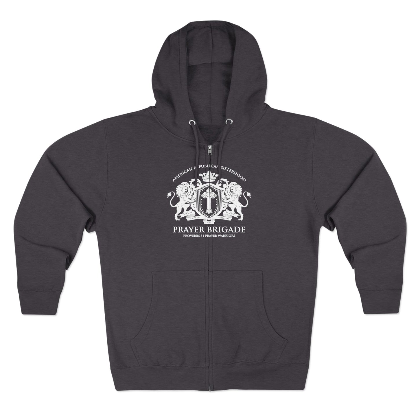 ARS Prayer Brigade Unisex Full Zip Hoodie (Dark Red with White Logo)