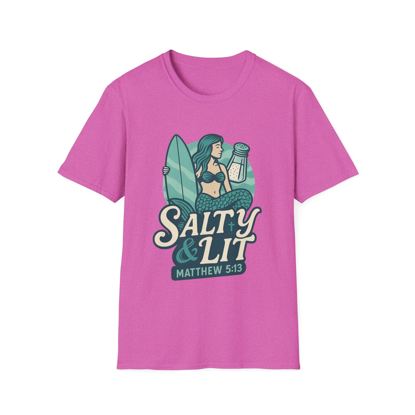 "Salty & Lit" Mermaid Matthew 5:13 Bible Verse Christian Women's Softstyle Tshirt