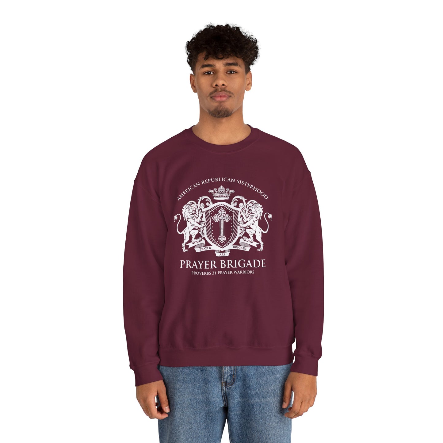 Prayer Brigade Relaxed Sweatshirt - Scripture Inspired Design (White Logo)