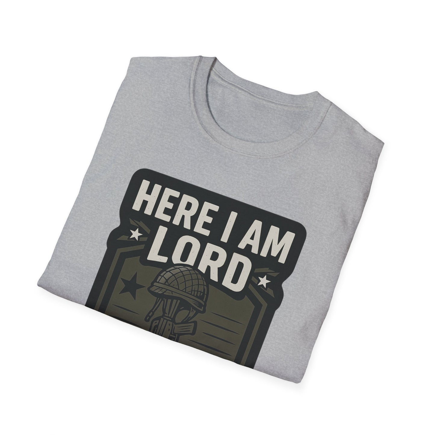 "Here I Am Lord Send Me" Bible Verse Inspirational Faith T-Shirt (Military Logo)