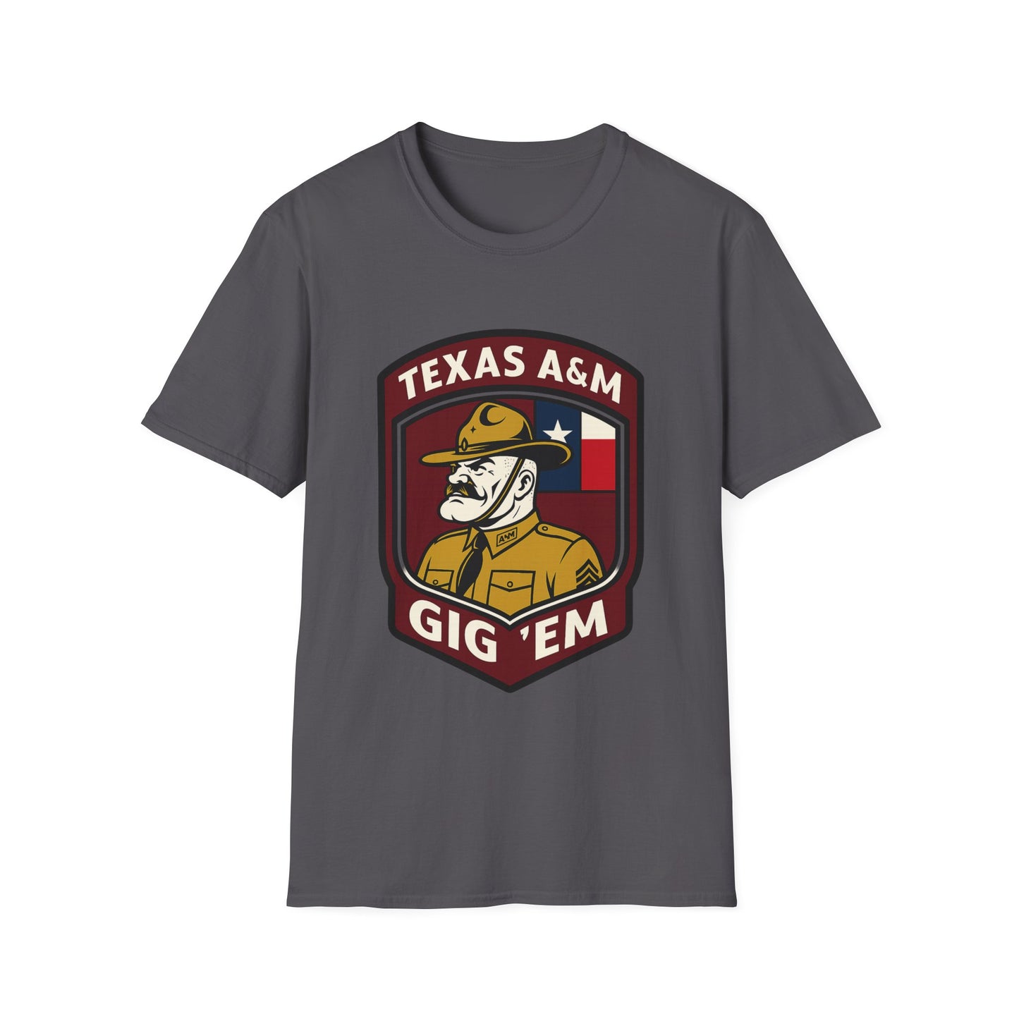 Gig 'Em Aggies Old Sarge Crest Soft Relaxed Tshirt (Texas Flag Logo 2)
