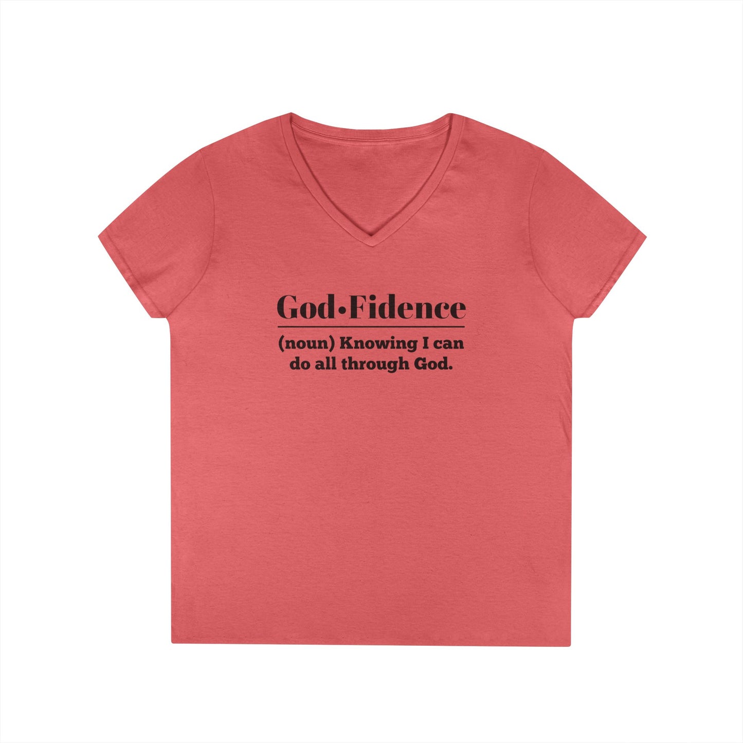 God-Fidence V-Neck T-Shirt (Black Logo) | Inspirational Tee, Christian Apparel, Gift for Her, Faith-Based Style, Motivational Clothing - Sweet Baby Jeez Teez
