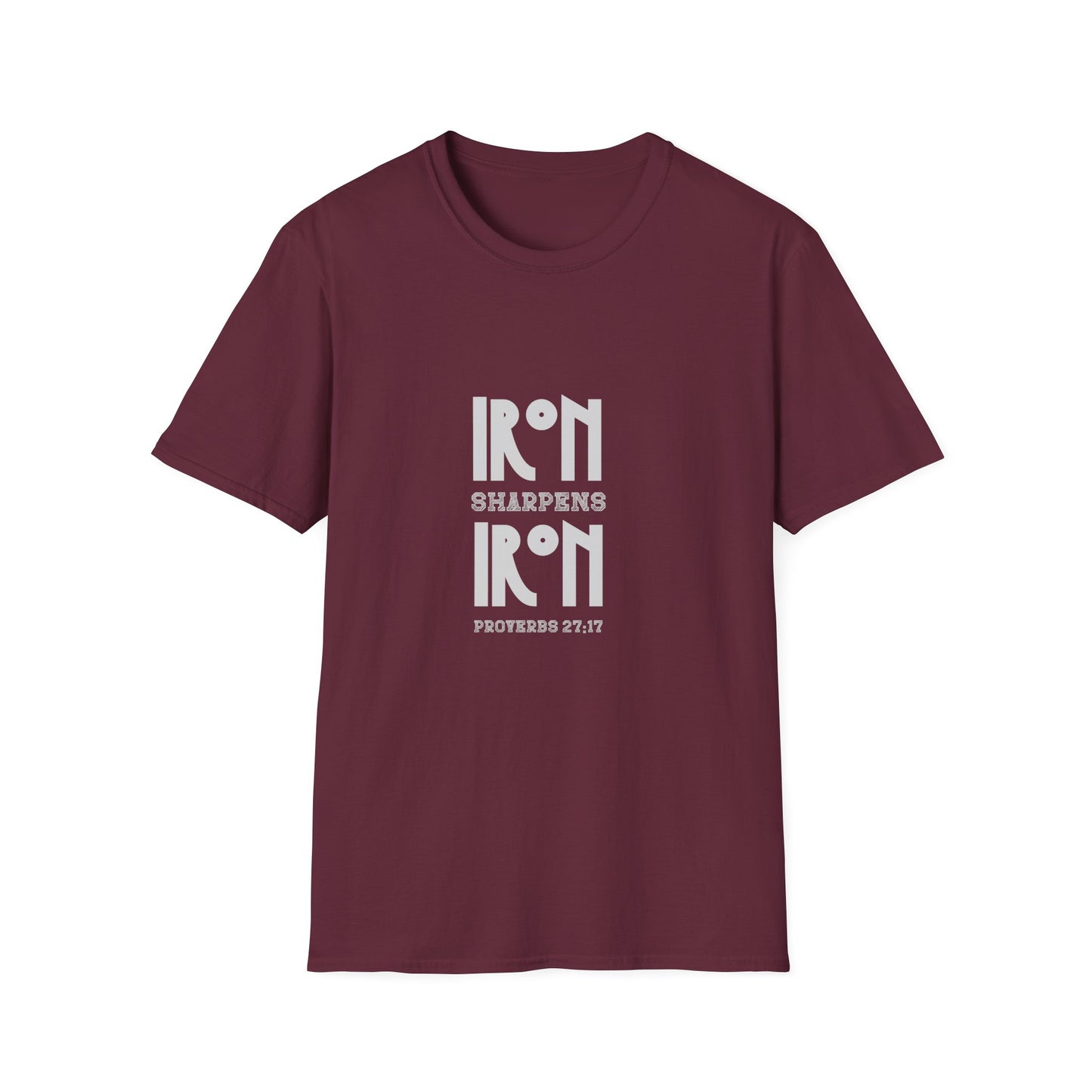 "Iron Sharpens Iron" Bible Verse Christian Inspirational Softstyle Tshirt (Gray Logo)