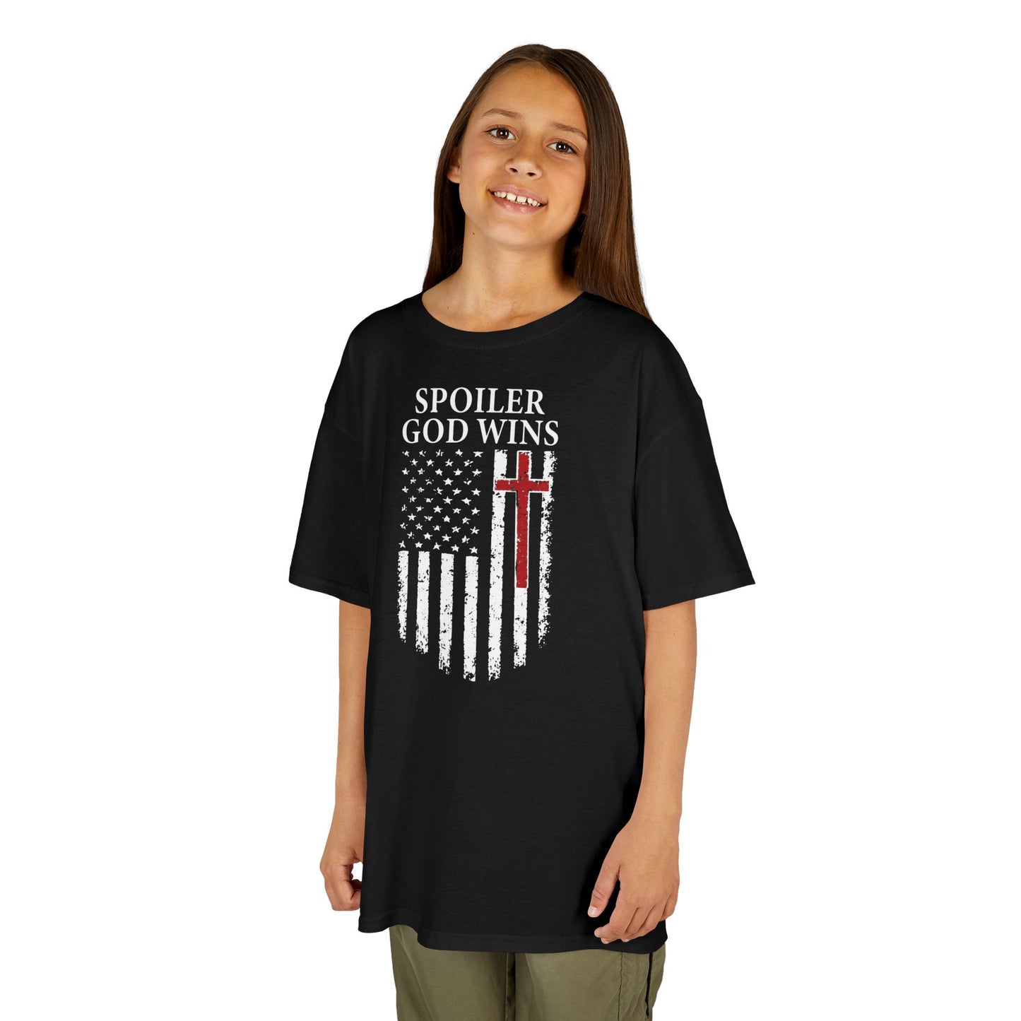 "Spoiler God Wins" Christian Kids Softstyle T-Shirt