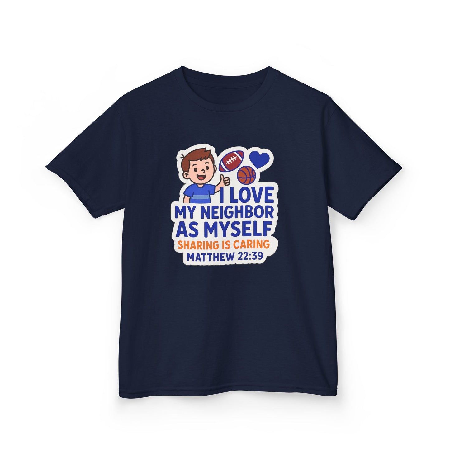 "Love My Neighbor" Sharing is Caring Christian Boy's Bible Verse Sticker Tshirt