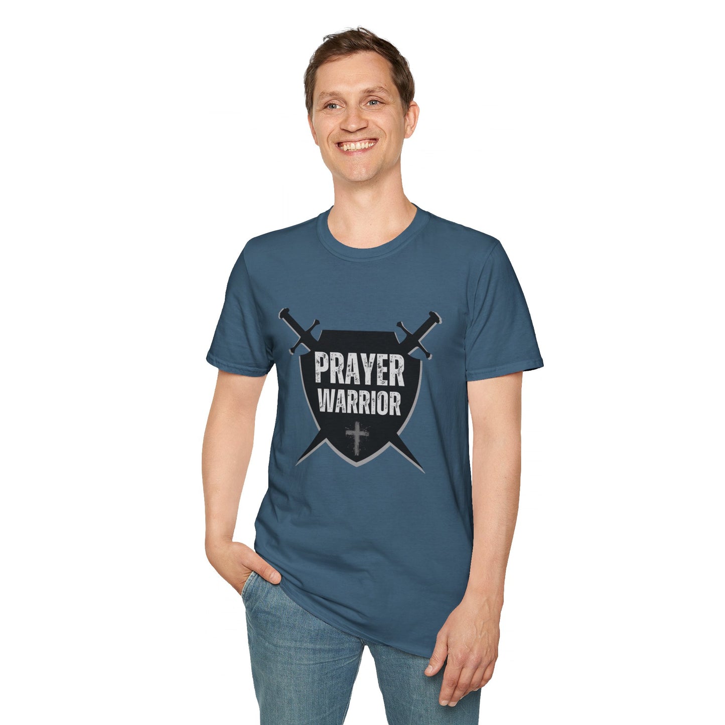 Prayer Warrior Shield Men's Tshirt (Black Logo) - Sweet Baby Jeez Teez