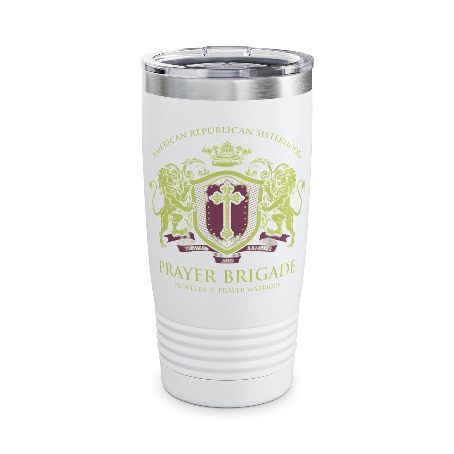 ARS Prayer Brigade Tumbler (20oz - White with Green/Purple Logo)