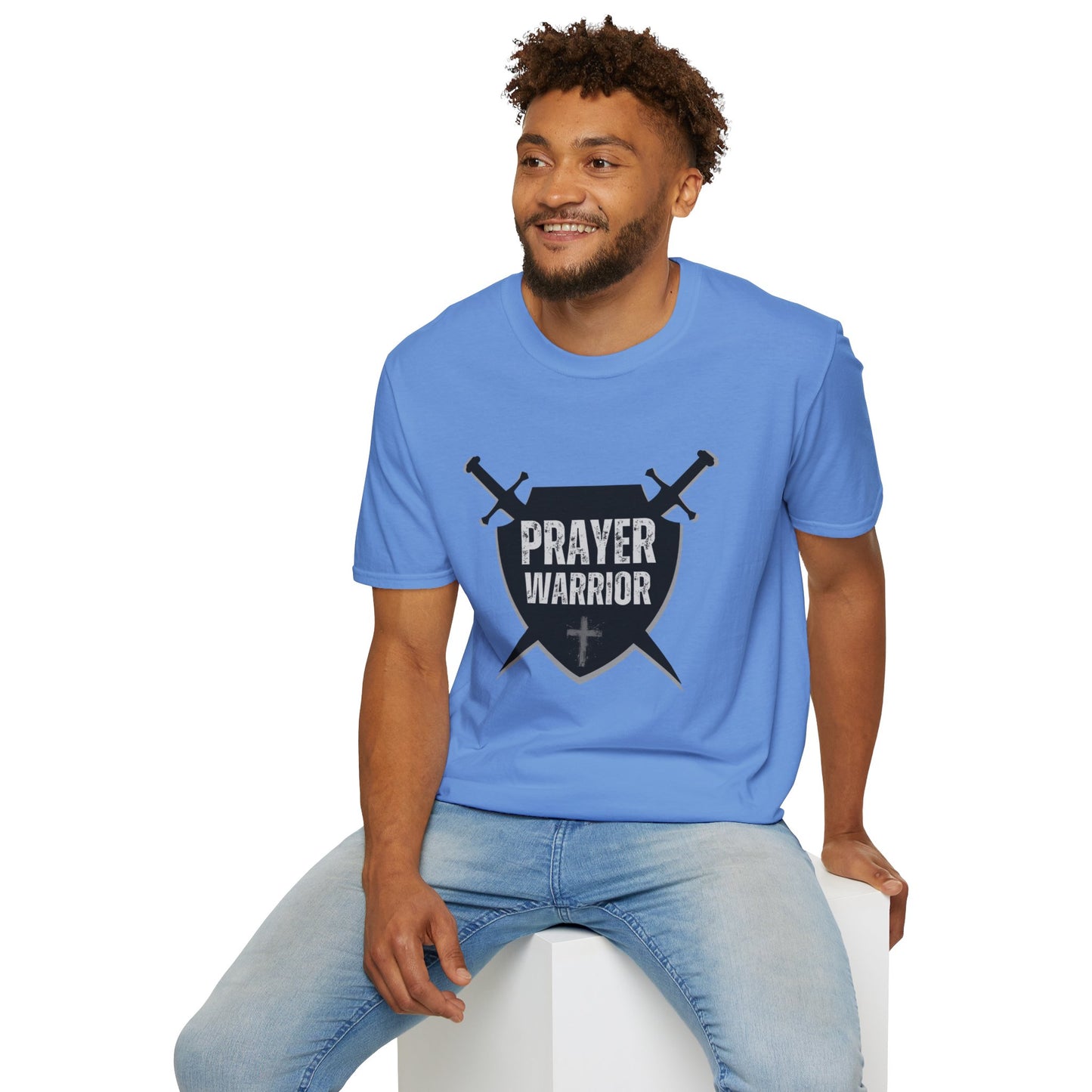 Prayer Warrior Shield Men's Tshirt (Black Logo) - Sweet Baby Jeez Teez