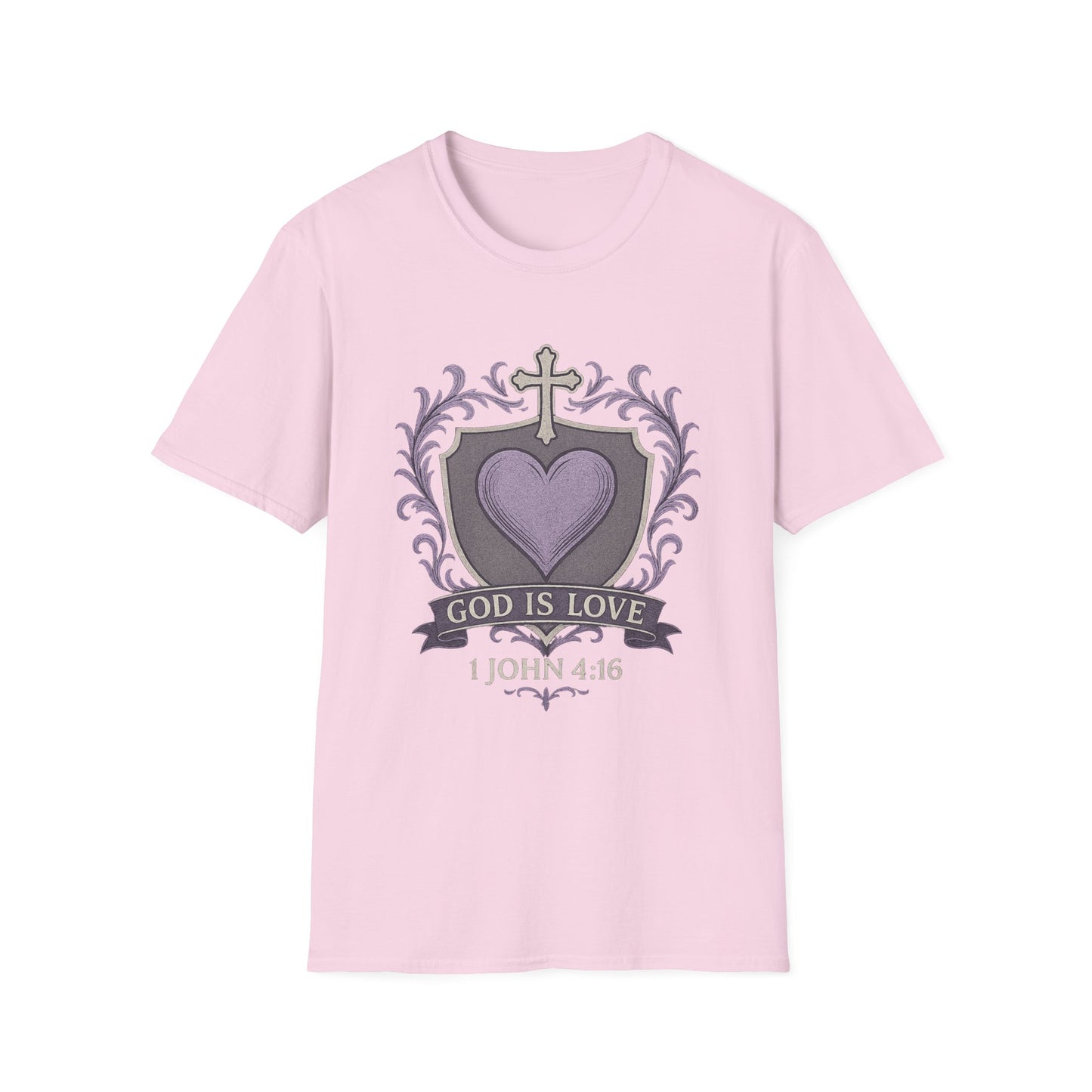 God Is Love Women's Bible Verse Inspirational Christian Tshirt (Faded Logo)