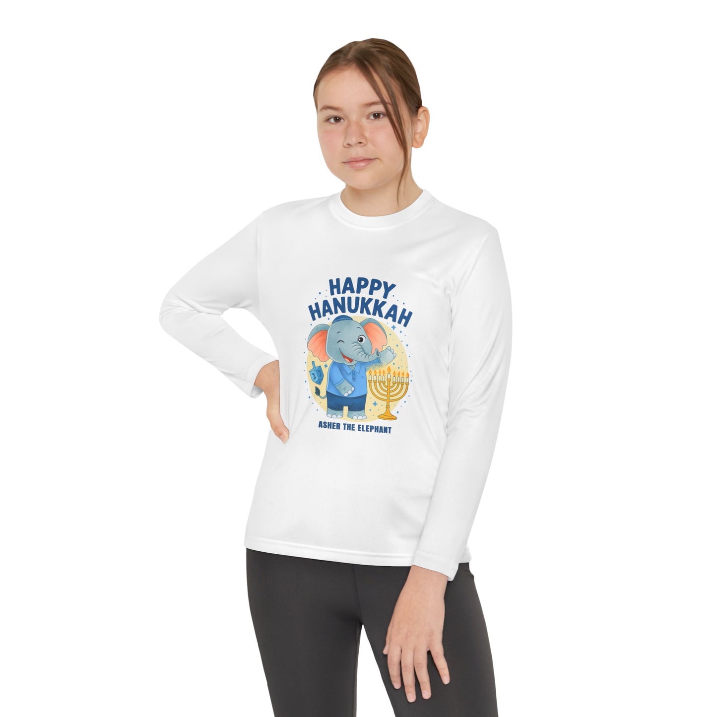Happy Hanukkah Asher Kids Long Sleeve T-shirt (Wink Logo)