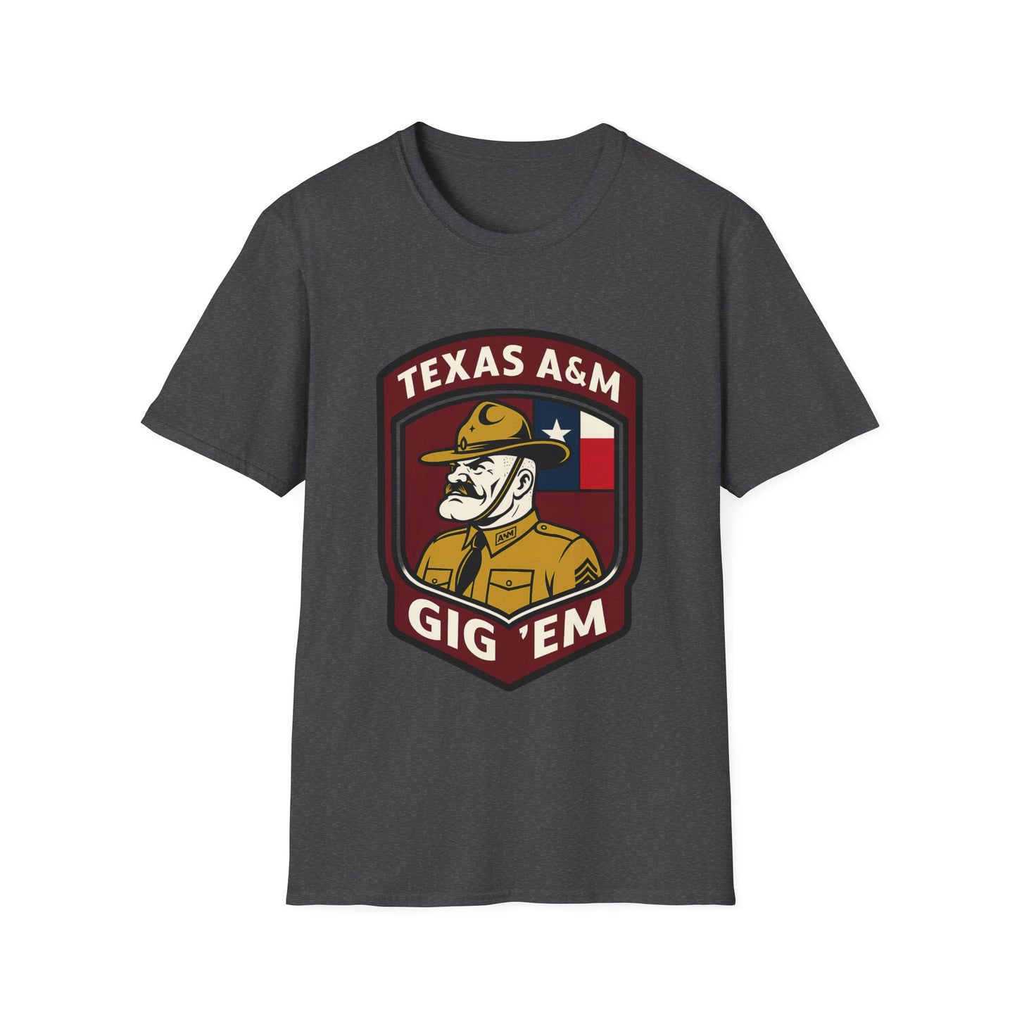 Gig 'Em Aggies Old Sarge Crest Soft Relaxed Tshirt (Texas Flag Logo 2)