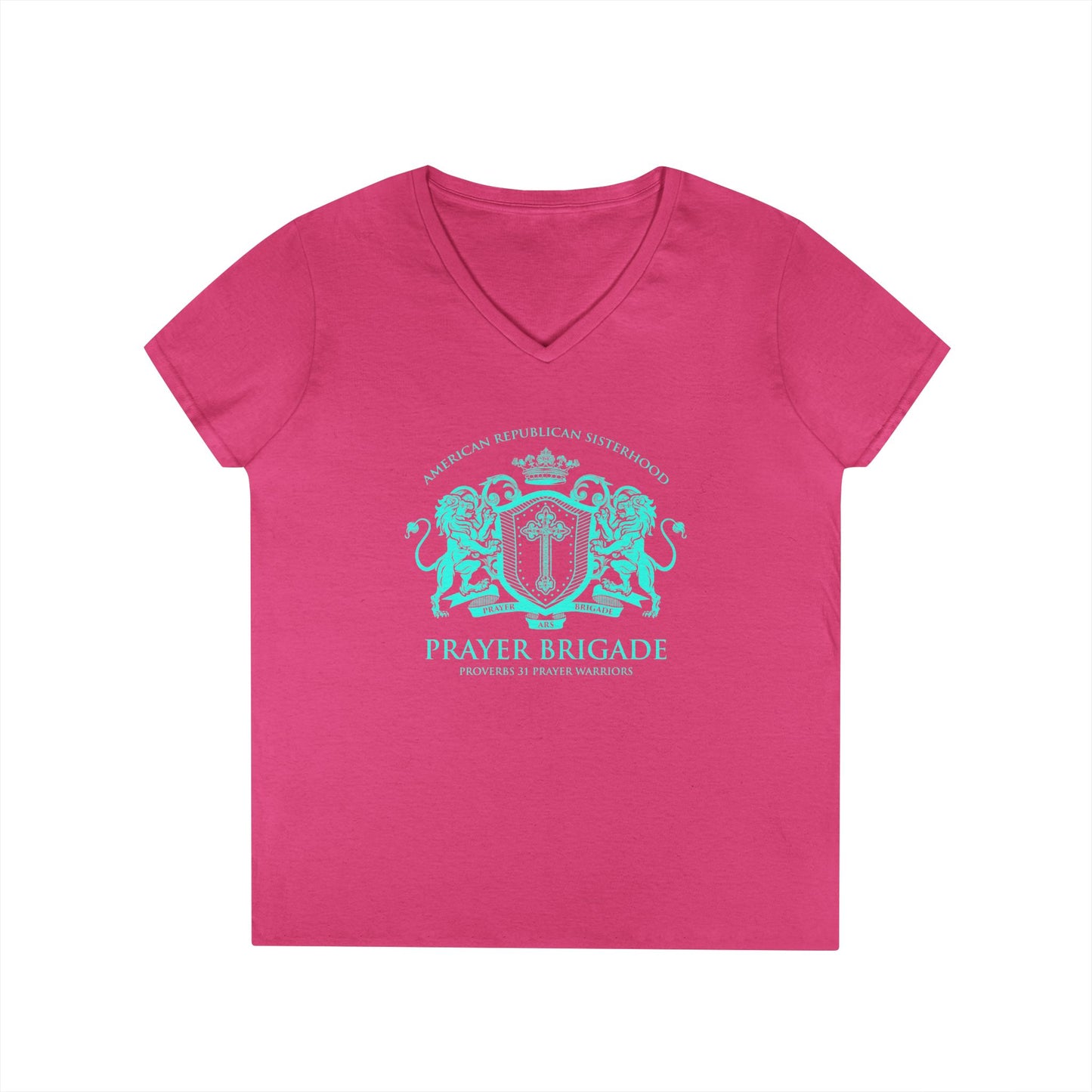 ARS Prayer Brigade Ladies' V-Neck T-Shirt (Purple with Aqua Logo)