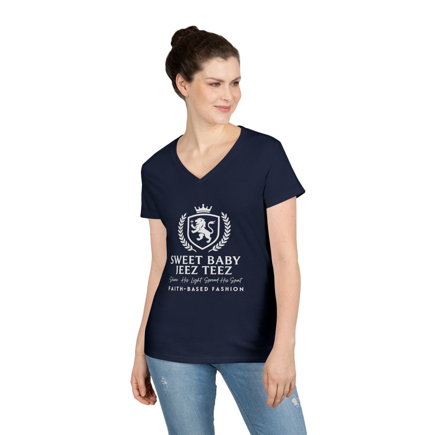 Sweet Baby Jeez Teez Faith-Based Fashion Semi-Fitted Women's V-Neck Tshirt