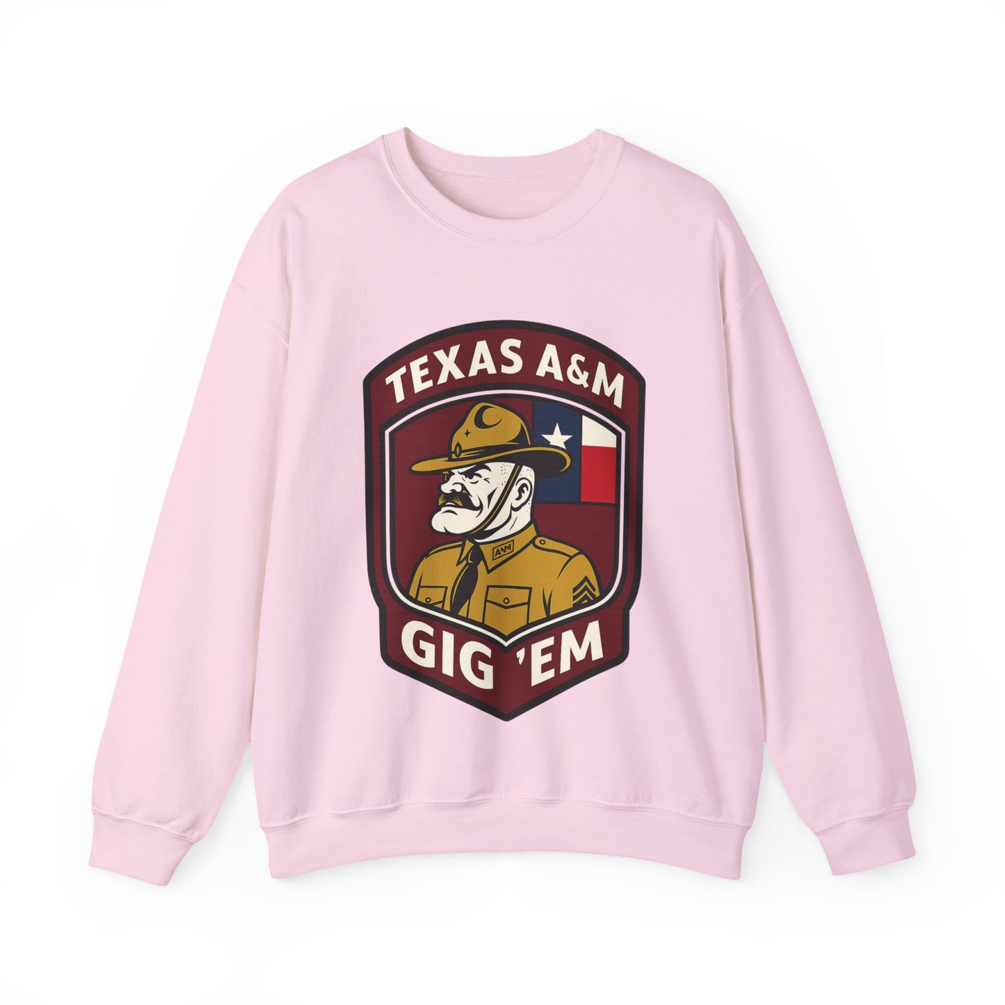 Gig 'Em Aggies Old Sarge Crest Texas A&M Soft Cozy Sweatshirt (Texas Flag Logo 3)
