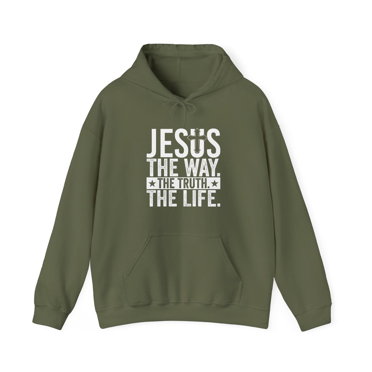 "Jesus The Way, The Truth, The Life" Heavy Fleece Unisex Hoodie (White Logo)