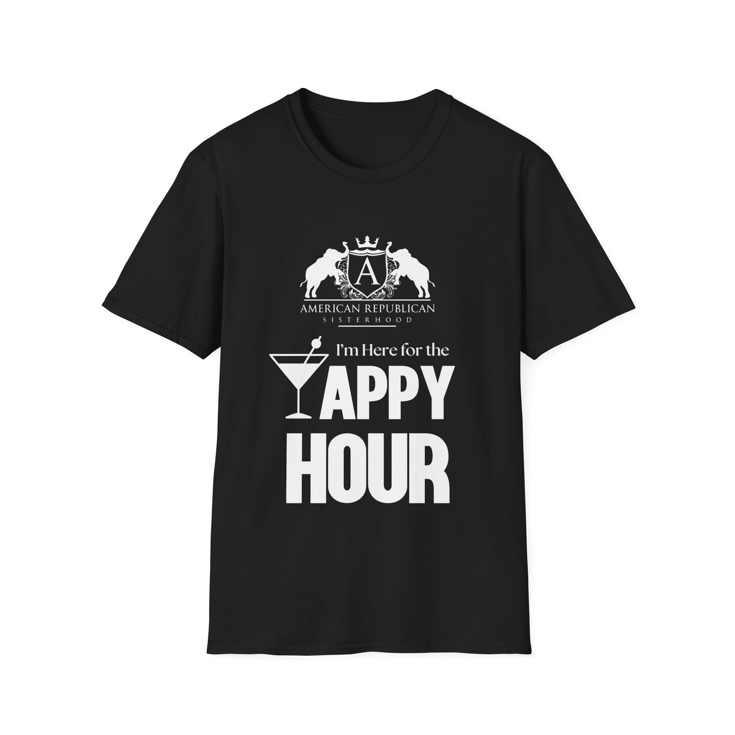 Here for the Yappy Hour Women's Unisex/Relaxed Tshirt (ARS-White Logo) - Sweet Baby Jeez Teez