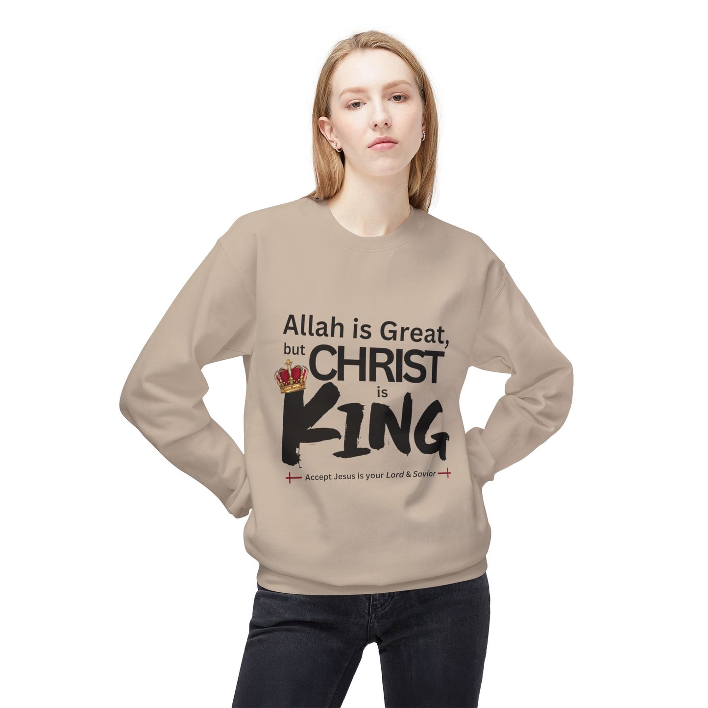 "Christ is King" Unisex Comfy Fleece Sweatshirt (Great Logo - Front) - Sweet Baby Jeez Teez