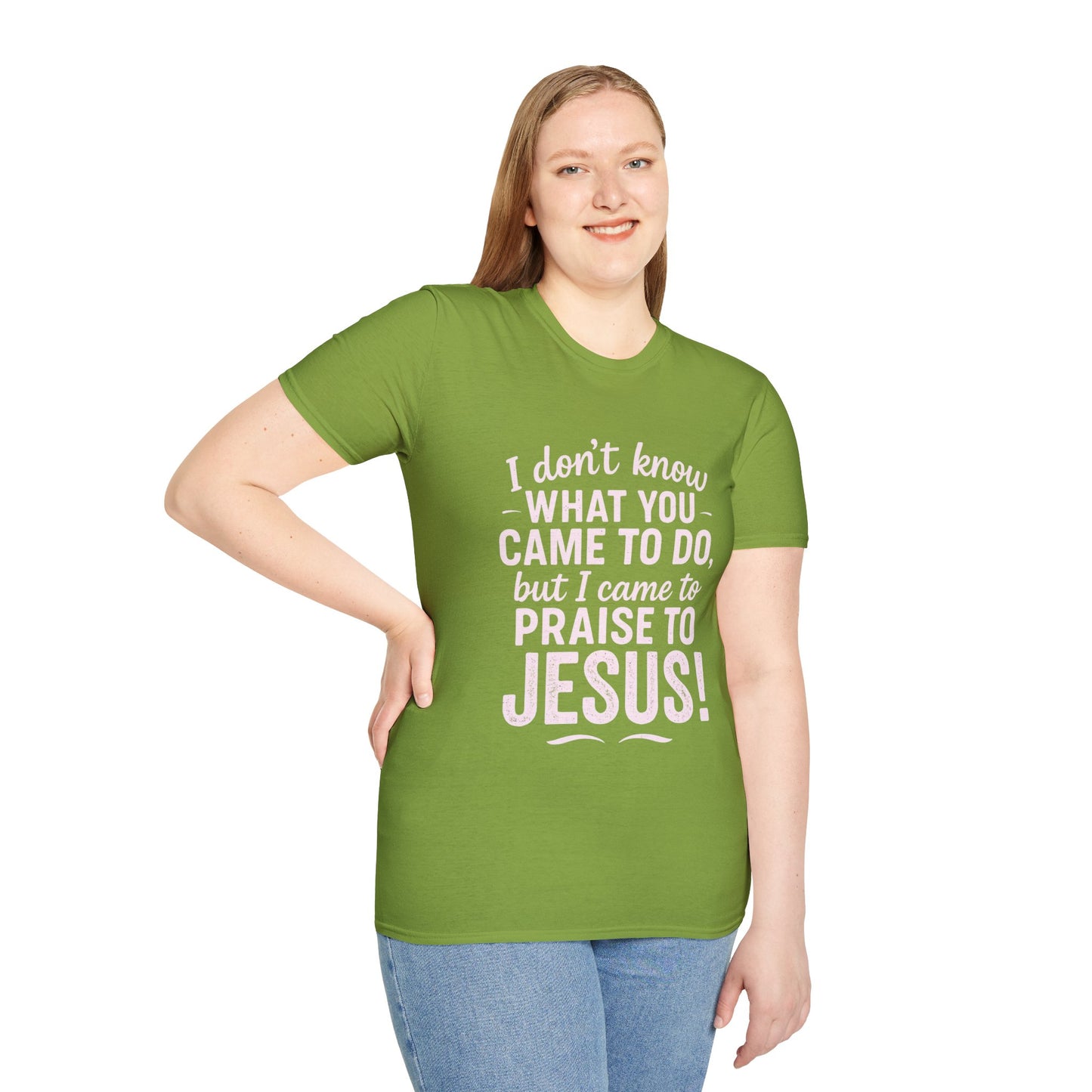 "I Came to Praise Jesus" Relaxed Softstyle Tshirt (Light Pink Logo) - Sweet Baby Jeez Teez
