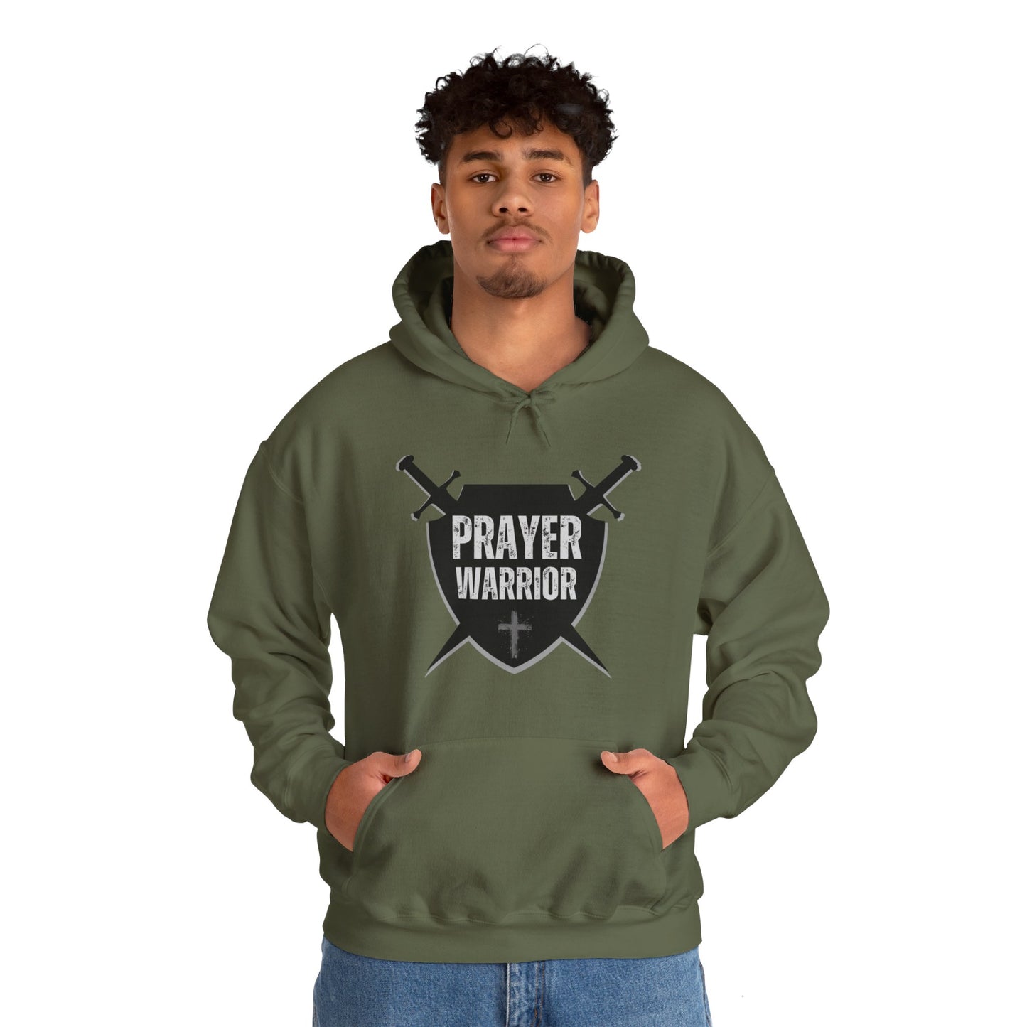 Prayer Warrior Shield Men's Hoodie (Black Logo) - Sweet Baby Jeez Teez