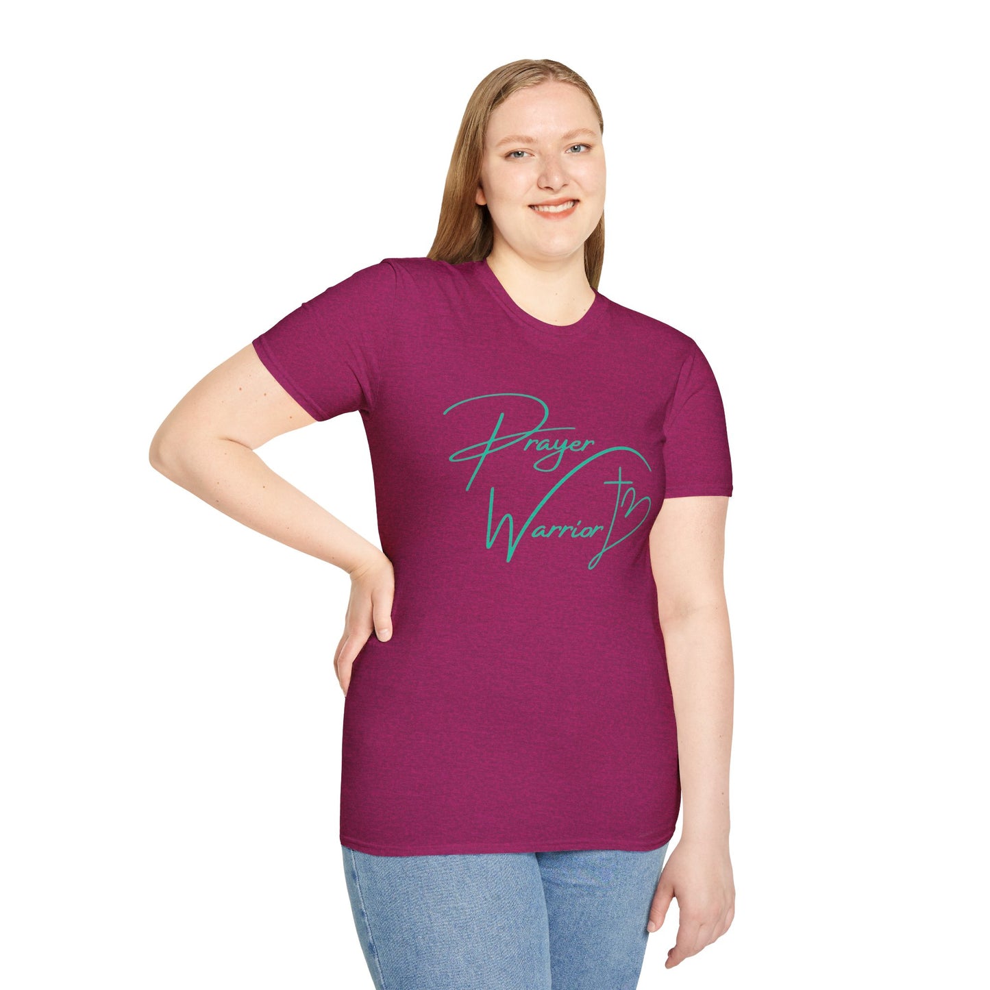 Prayer Warrior Cross Heart Women's Relaxed/Plus Tshirt (Teal Logo) - Sweet Baby Jeez Teez