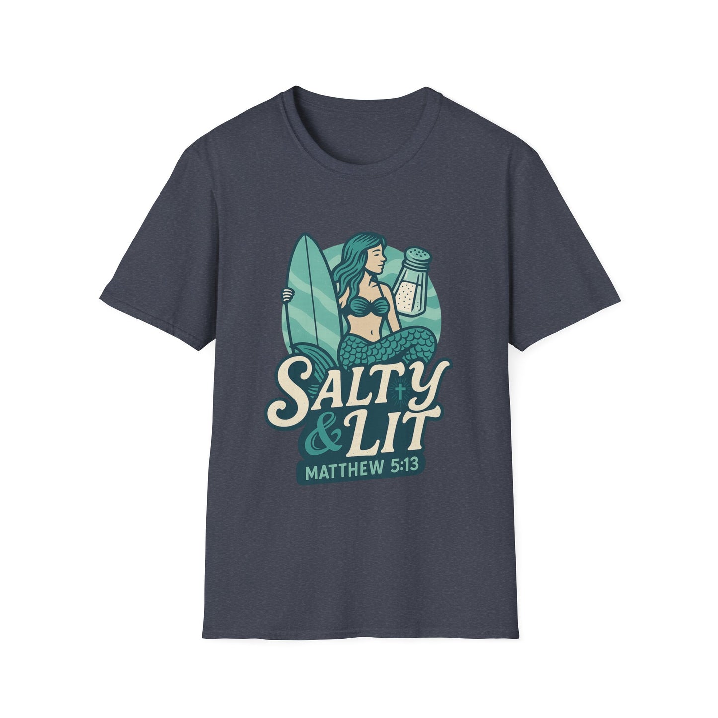 "Salty & Lit" Mermaid Matthew 5:13 Bible Verse Christian Women's Softstyle Tshirt