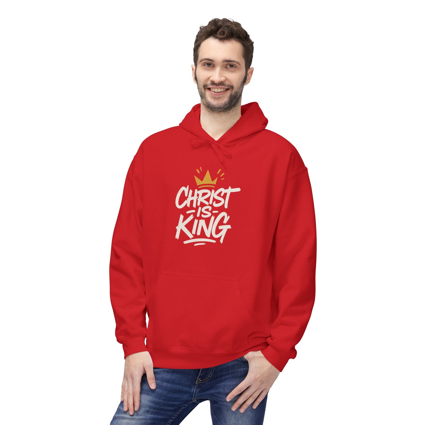 Christ is King Fleece Hoodie Faith-Based Sweatshirt (Gold Crown Logo)