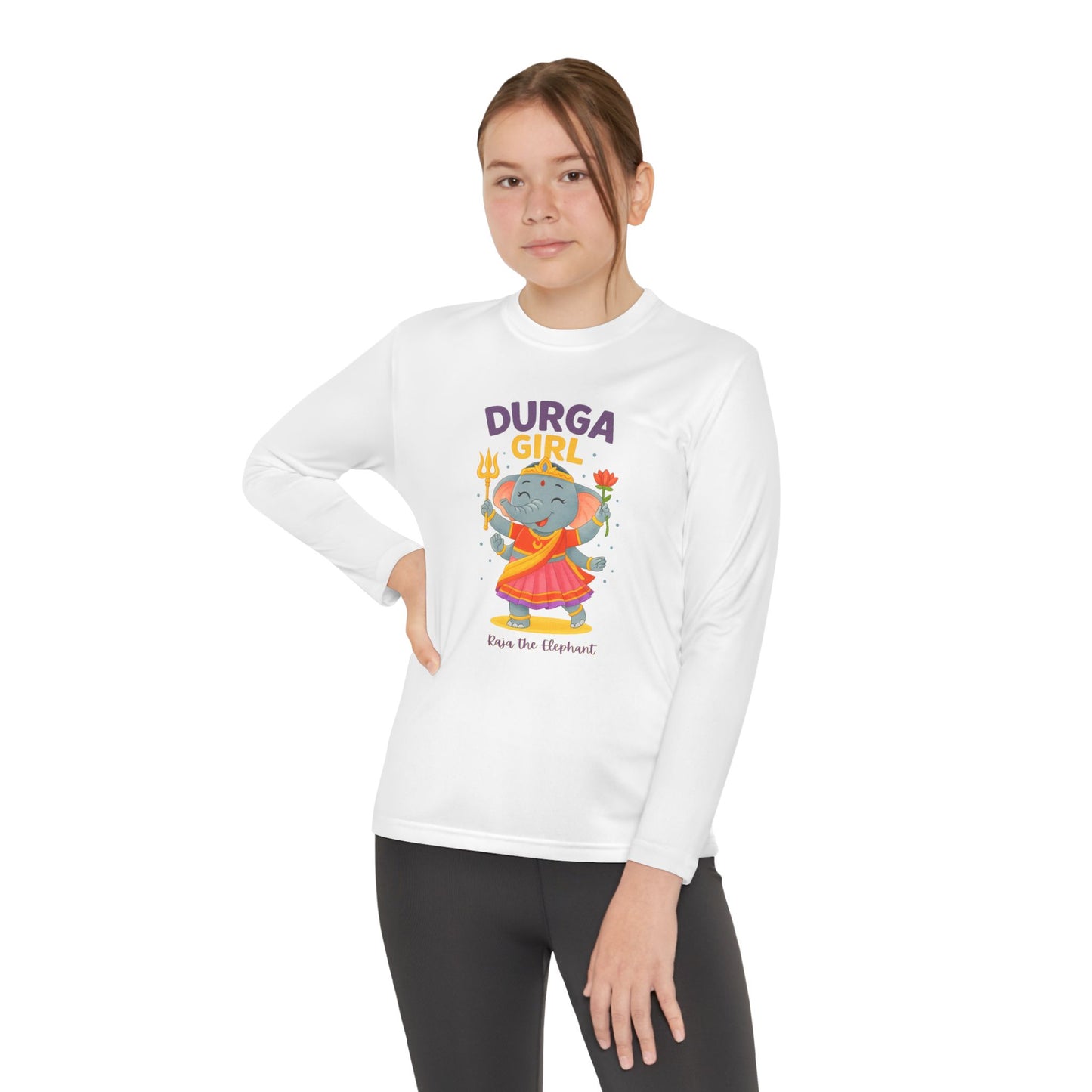 "Durga Girl" Raja the Elephant Girls Long Sleeve Tshirt (Hindu Celebration)