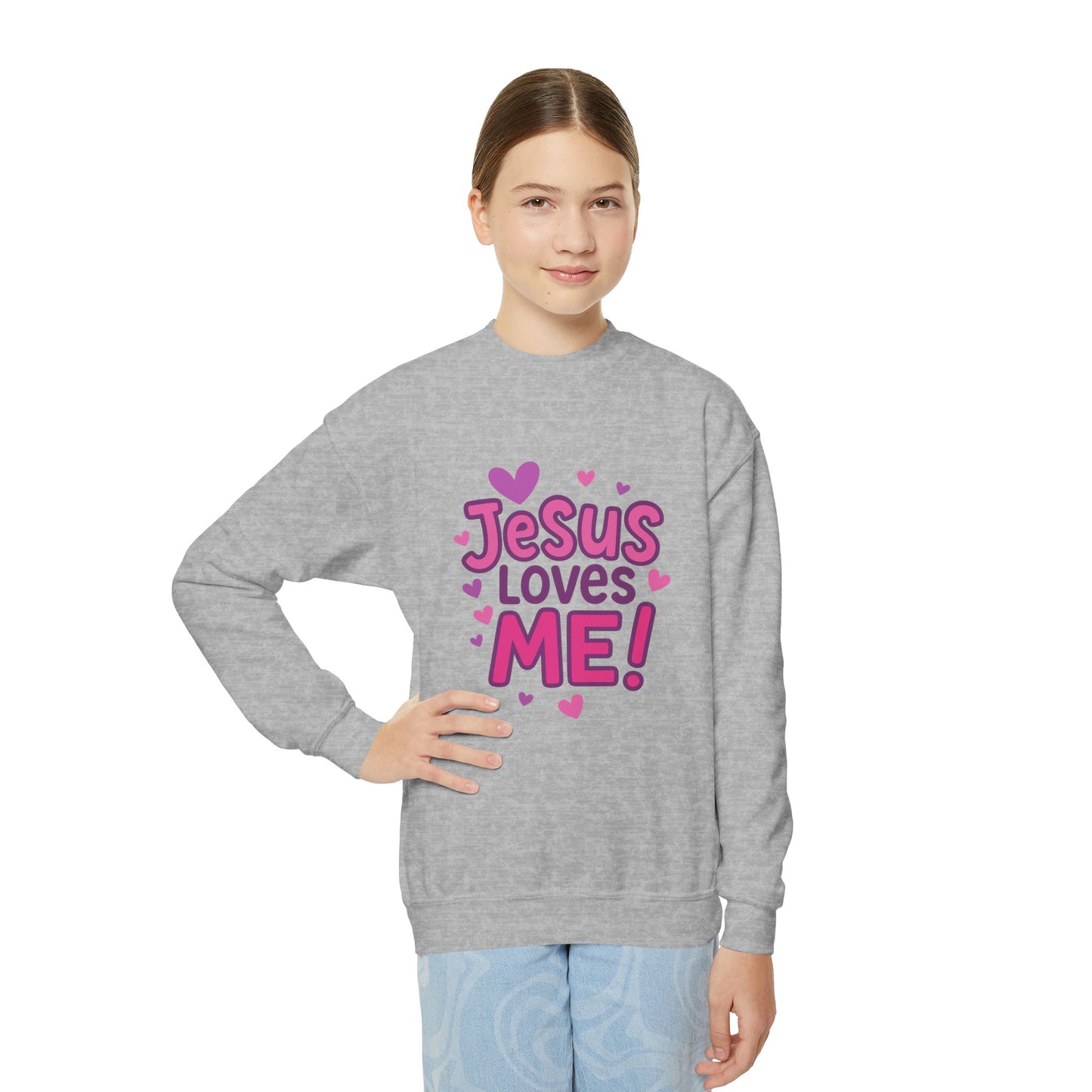 "Jesus Love Me!" Girls Christian Sweatshirt (Heart Logo)