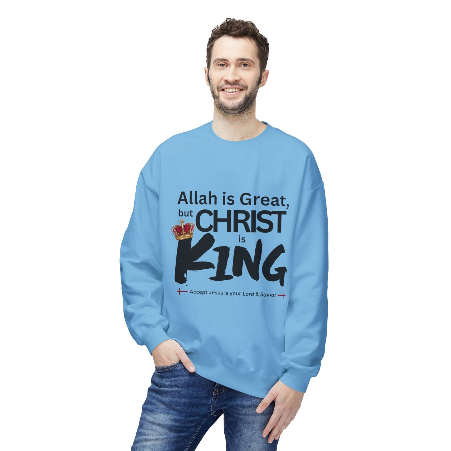 "Christ is King" Unisex Comfy Fleece Sweatshirt (Great Logo - Front) - Sweet Baby Jeez Teez
