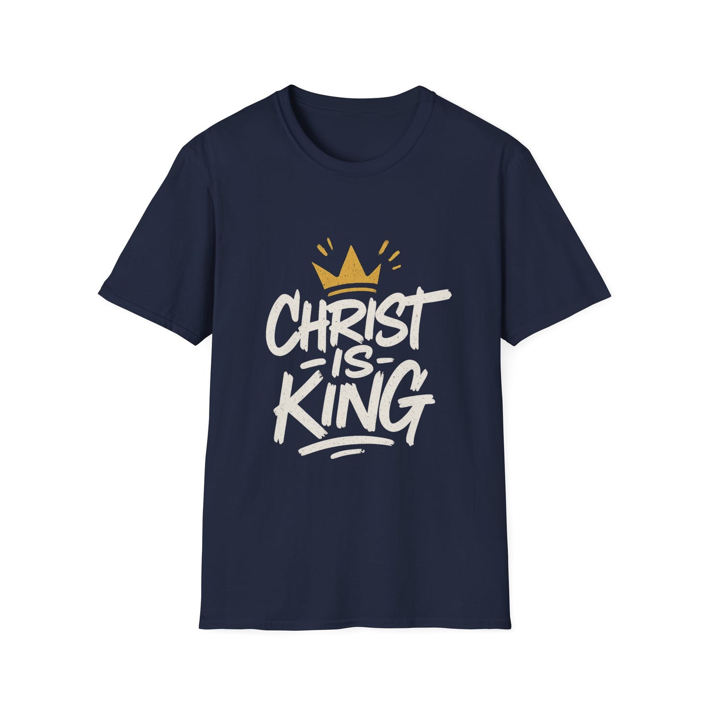 Christ is King Men's Unisex Softstyle T-Shirt (Gold Crown Logo)
