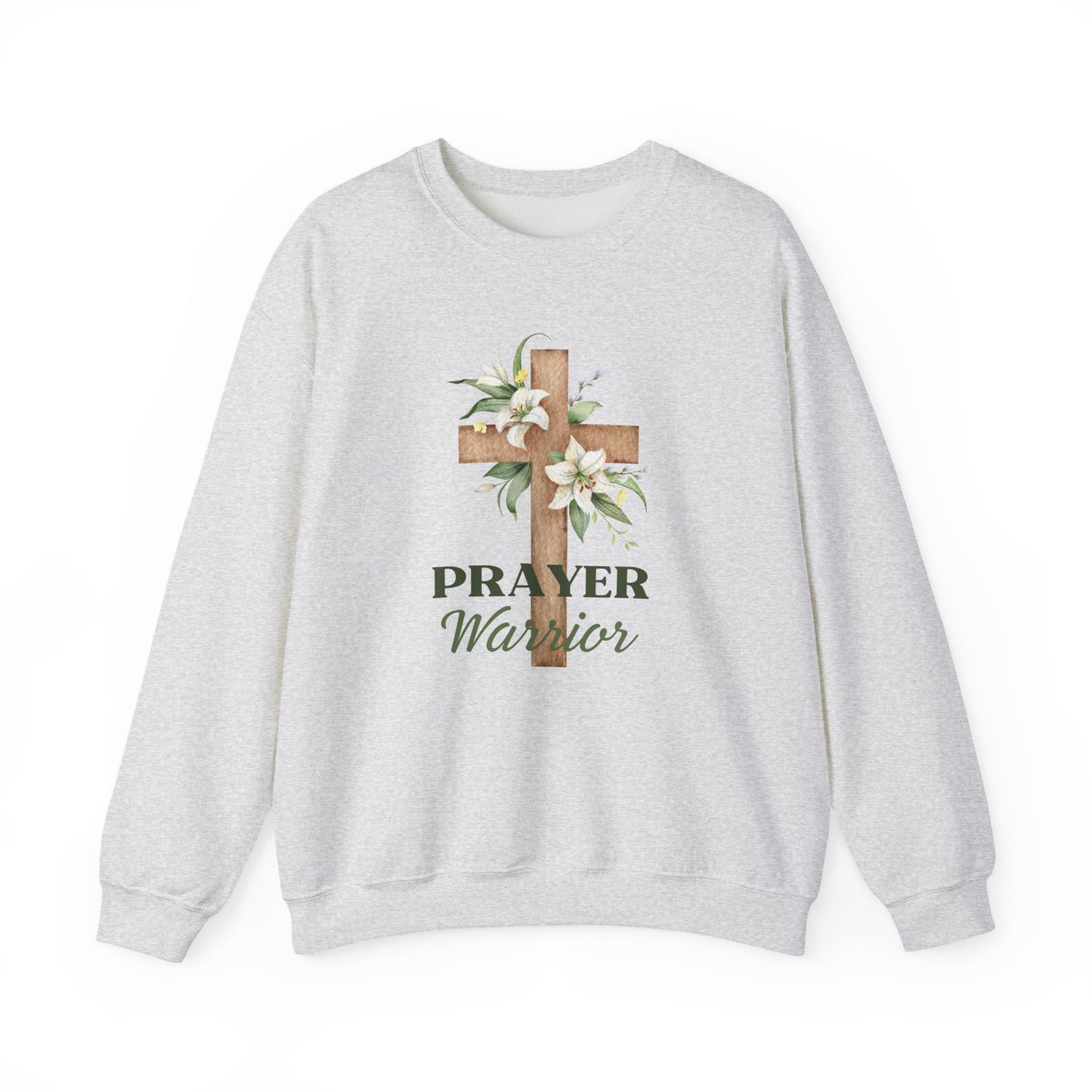 "Prayer Warrior" Christian Women's Sweatshirt (Lilly Cross Logo)