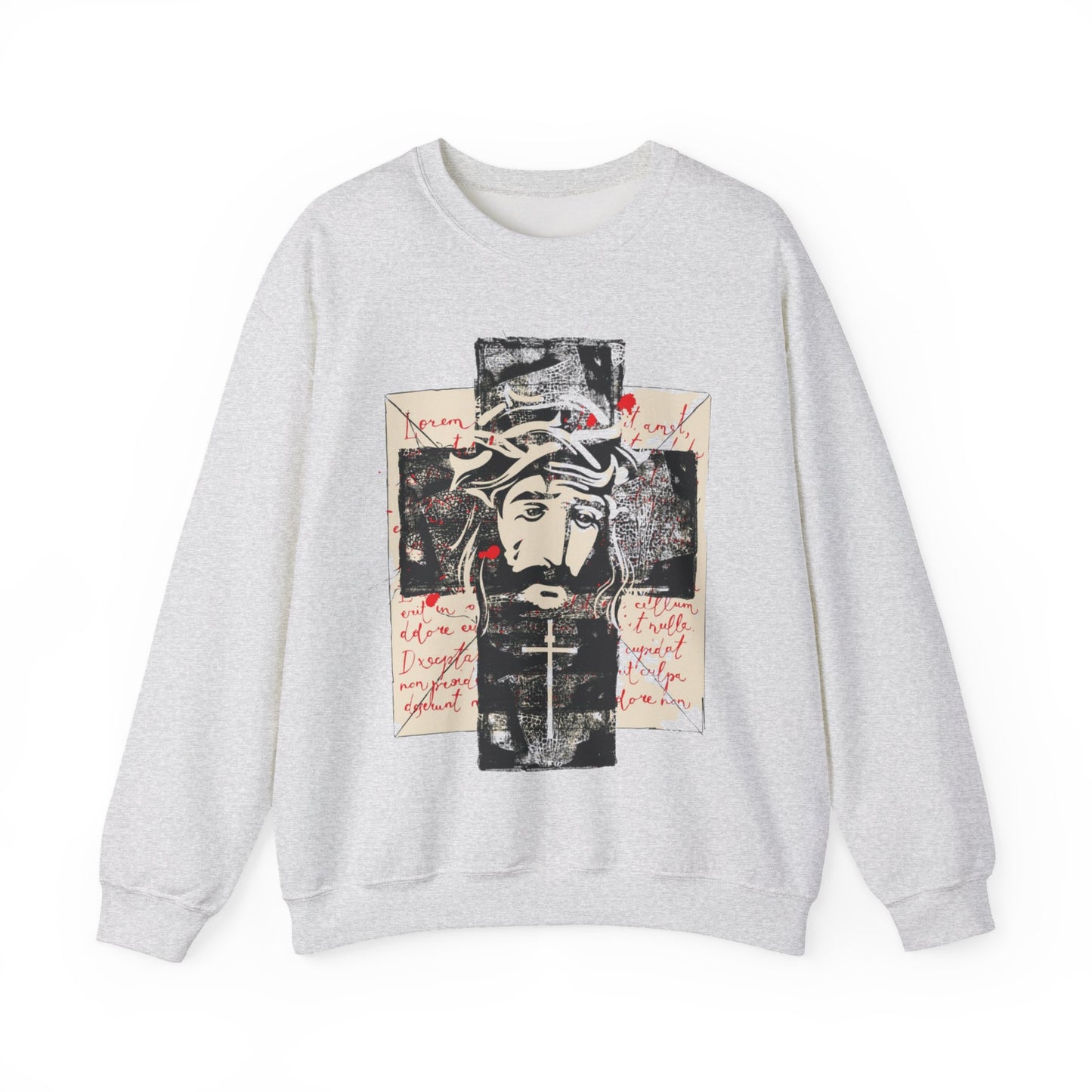 Christ on Cross with Latin Logo Men's Heavy Blend Sweatshirt - Sweet Baby Jeez Teez