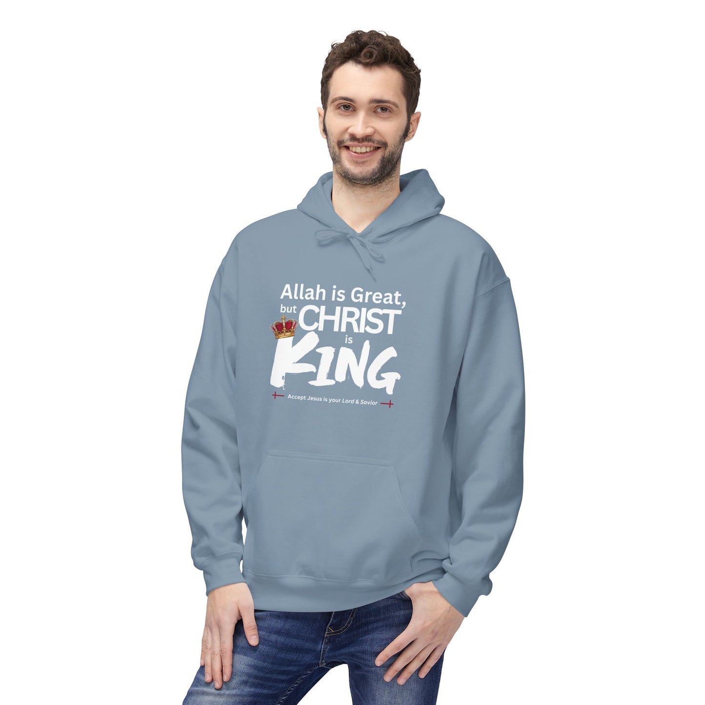 "Christ is King" Cozy Unisex Fleece Hoodie (Great Logo - White) - Sweet Baby Jeez Teez