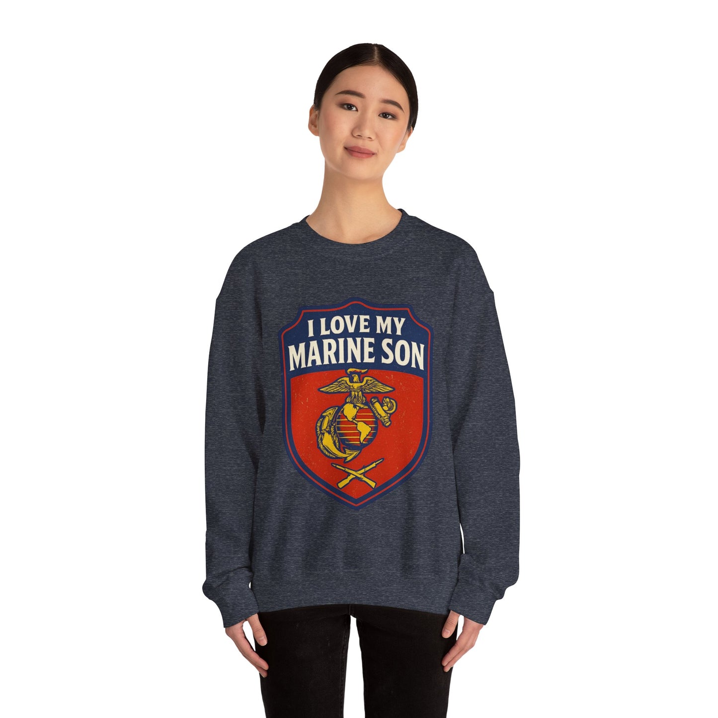 "I Love My Marine Son" Patriotic Crewneck Sweatshirt for Marine Military Parents
