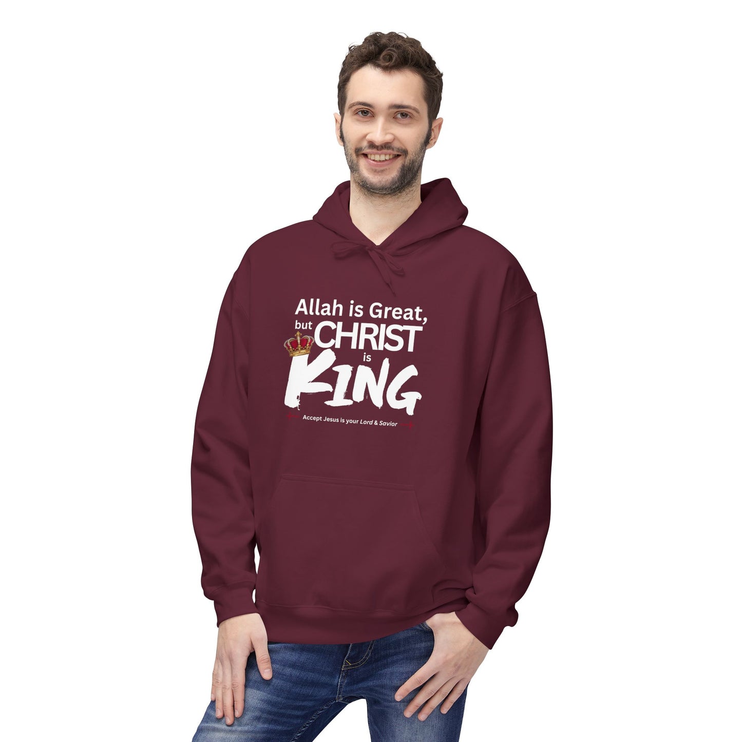 "Christ is King" Cozy Unisex Fleece Hoodie (Great Logo - White) - Sweet Baby Jeez Teez